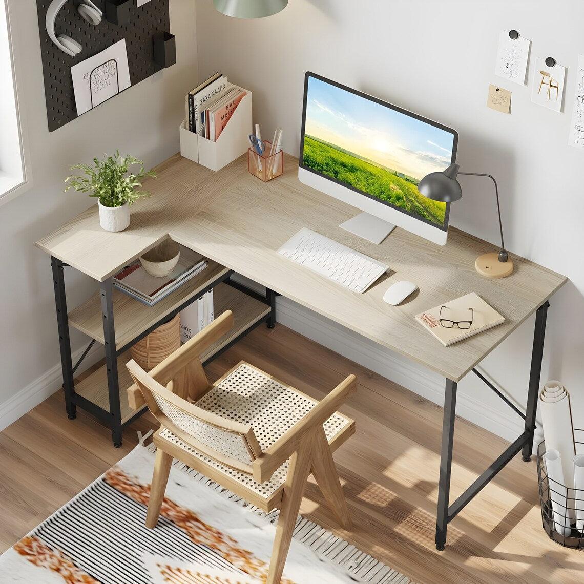 Yandz L-shaped desk with storage shelves - YANDZ HOME