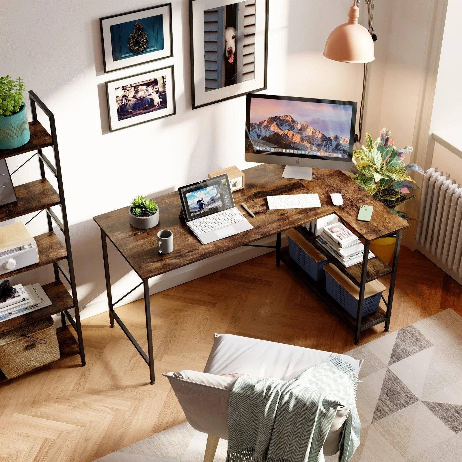 Yandz L-shaped desk with storage shelves - YANDZ HOME