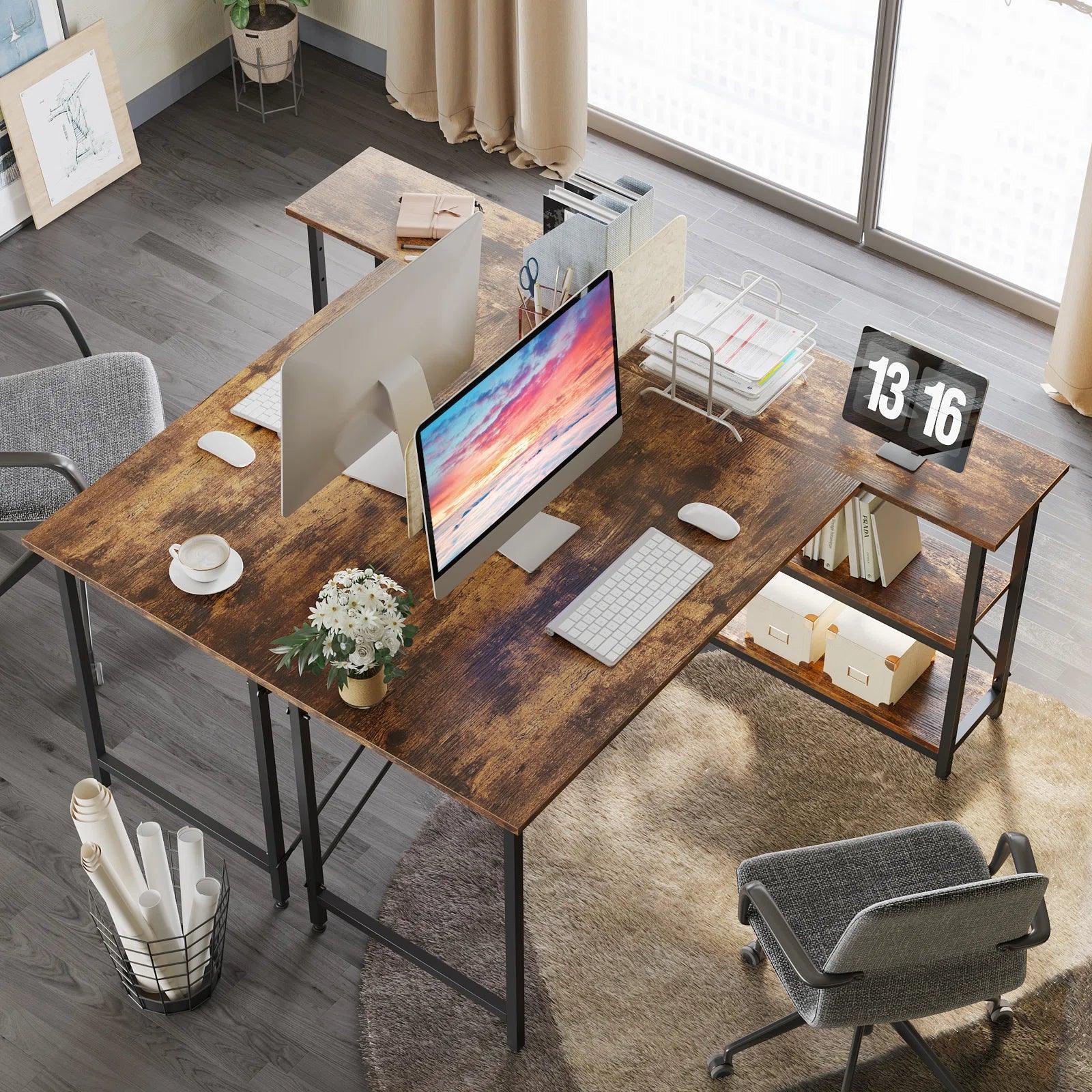 Yandz L-shaped desk with storage shelves - YANDZ HOME