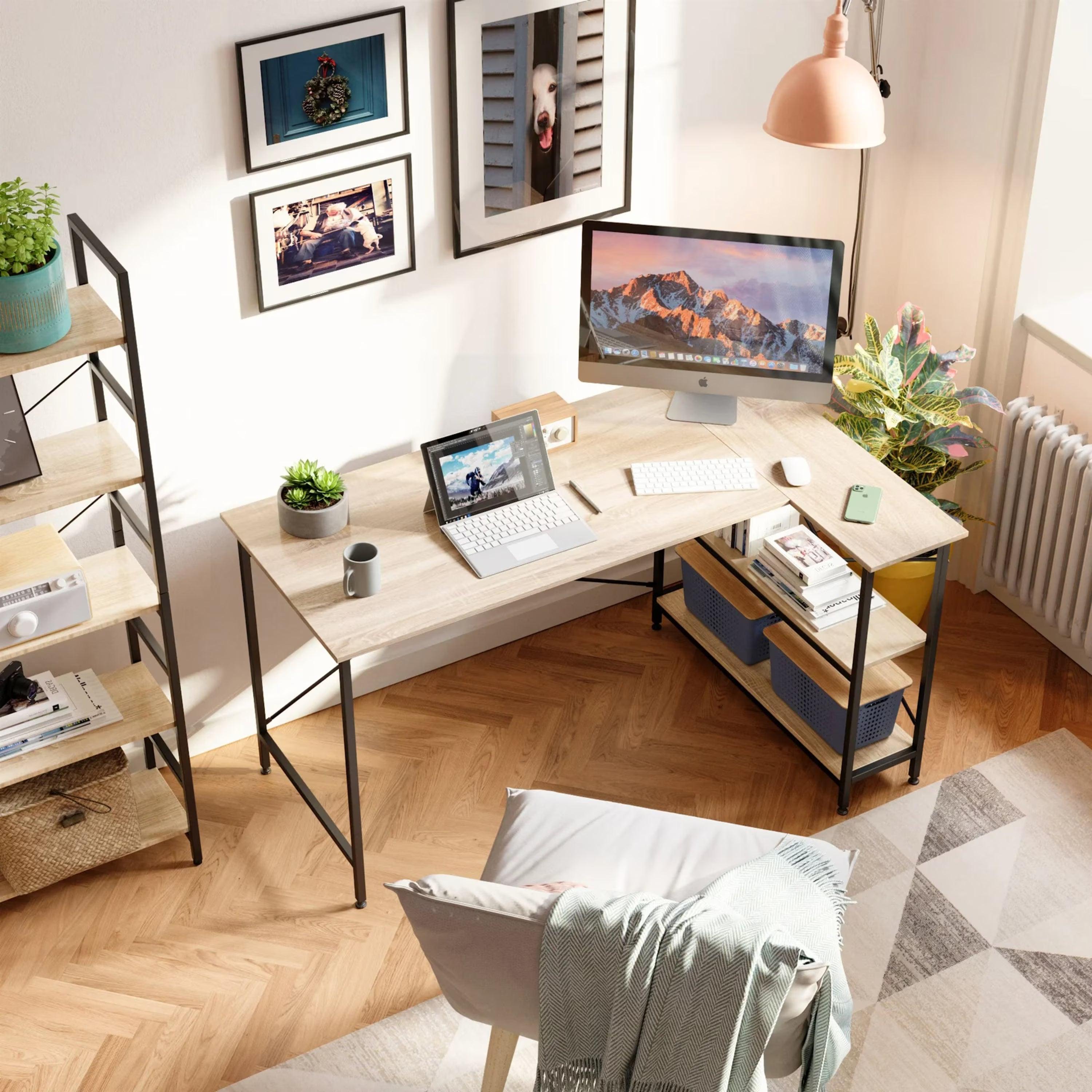 Yandz L-shaped desk with storage shelves - YANDZ HOME