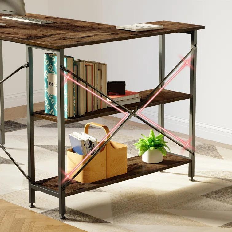 Yandz L-shaped desk with storage shelves - YANDZ HOME