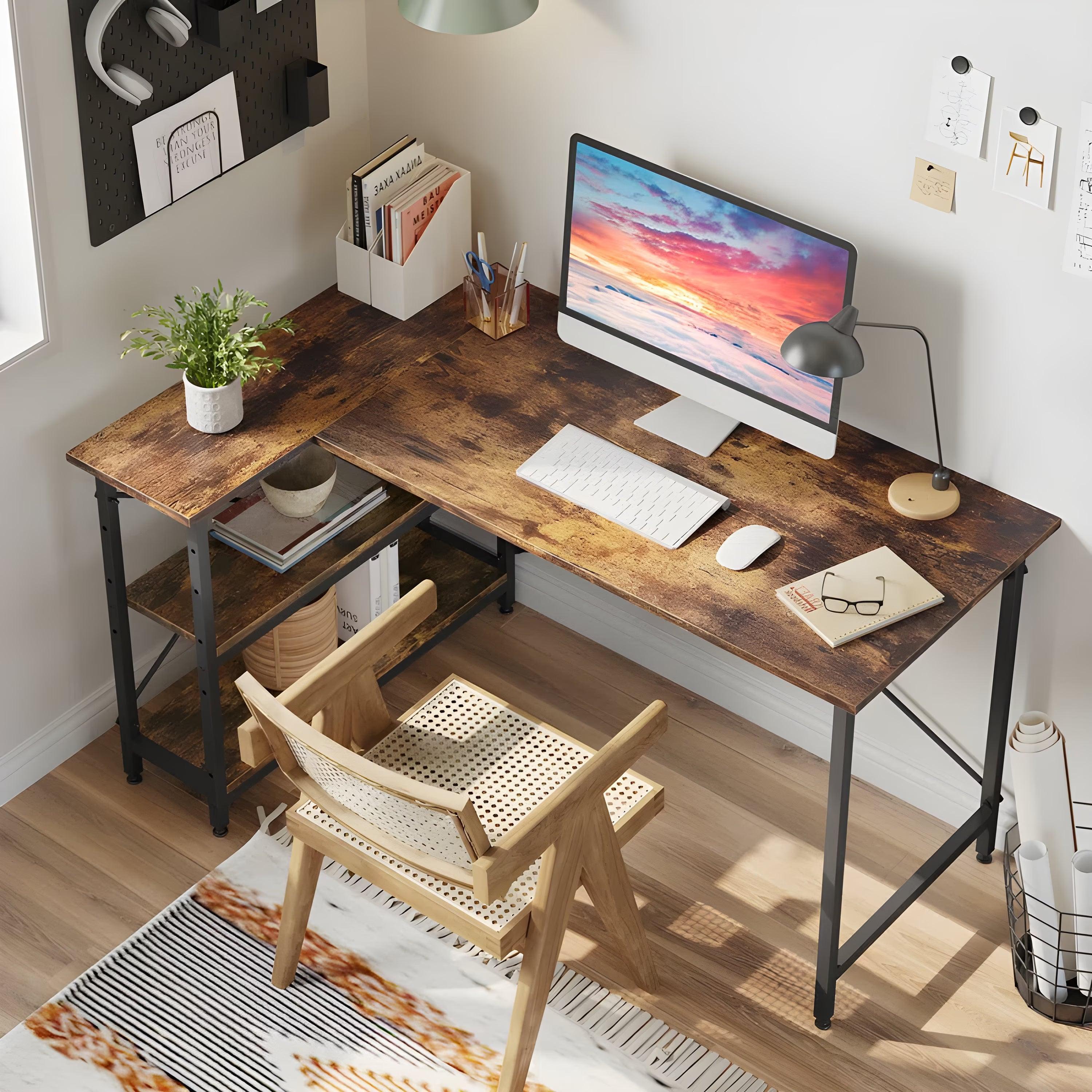 Yandz L-shaped desk with storage shelves - YANDZ HOME