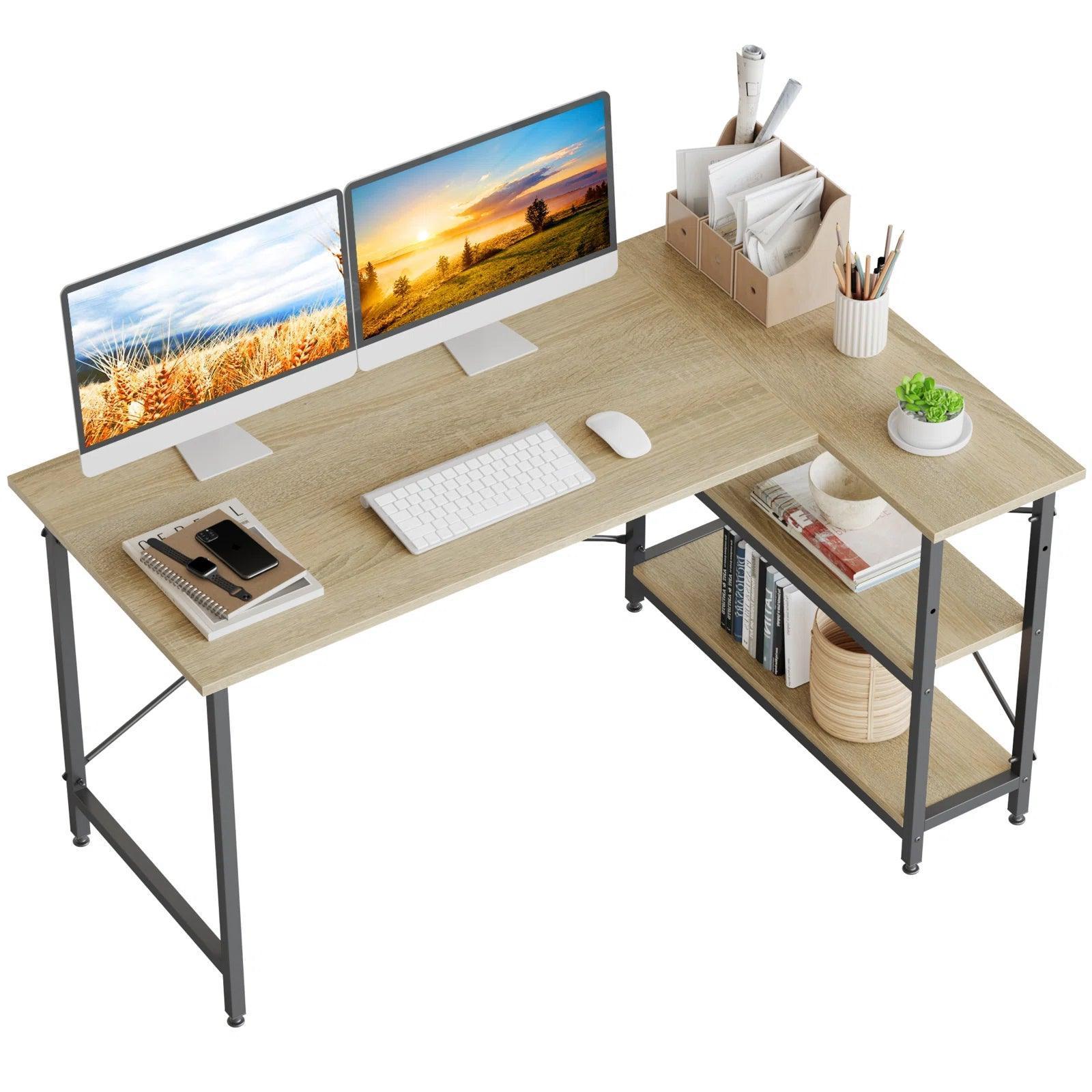 Yandz L-shaped desk with storage shelves - YANDZ HOME