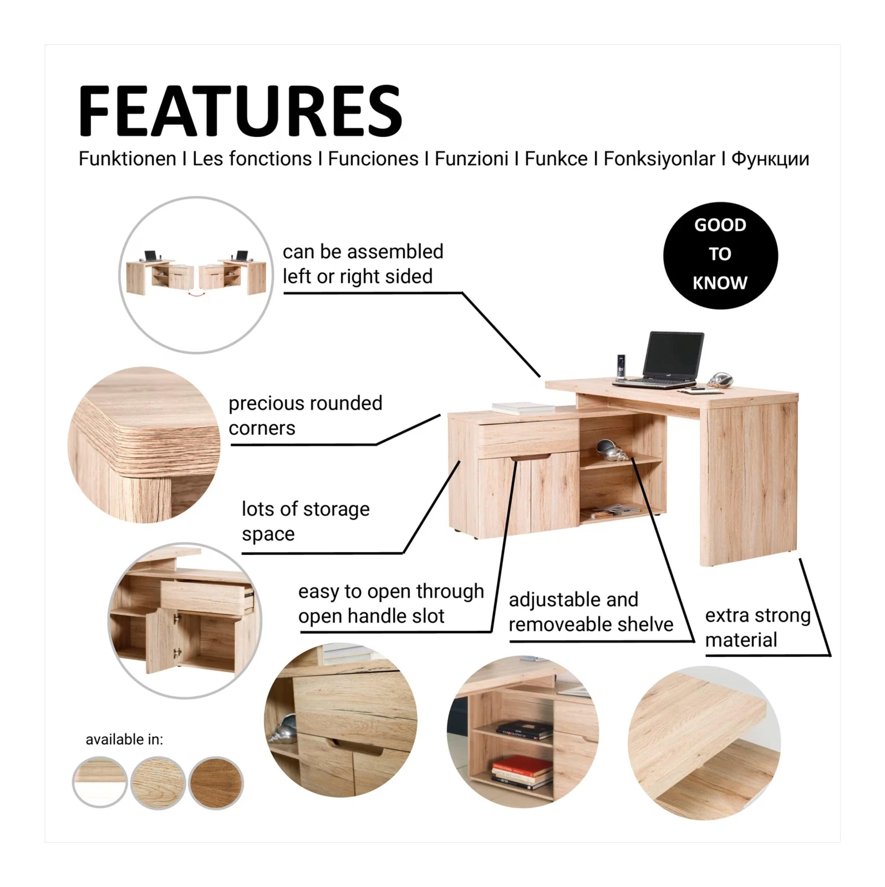 Eleanor L-shaped computer Desk - YANDZ HOME
