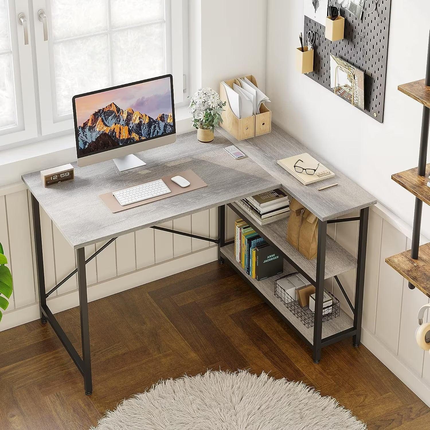 Yandz L-shaped desk with storage shelves - YANDZ HOME
