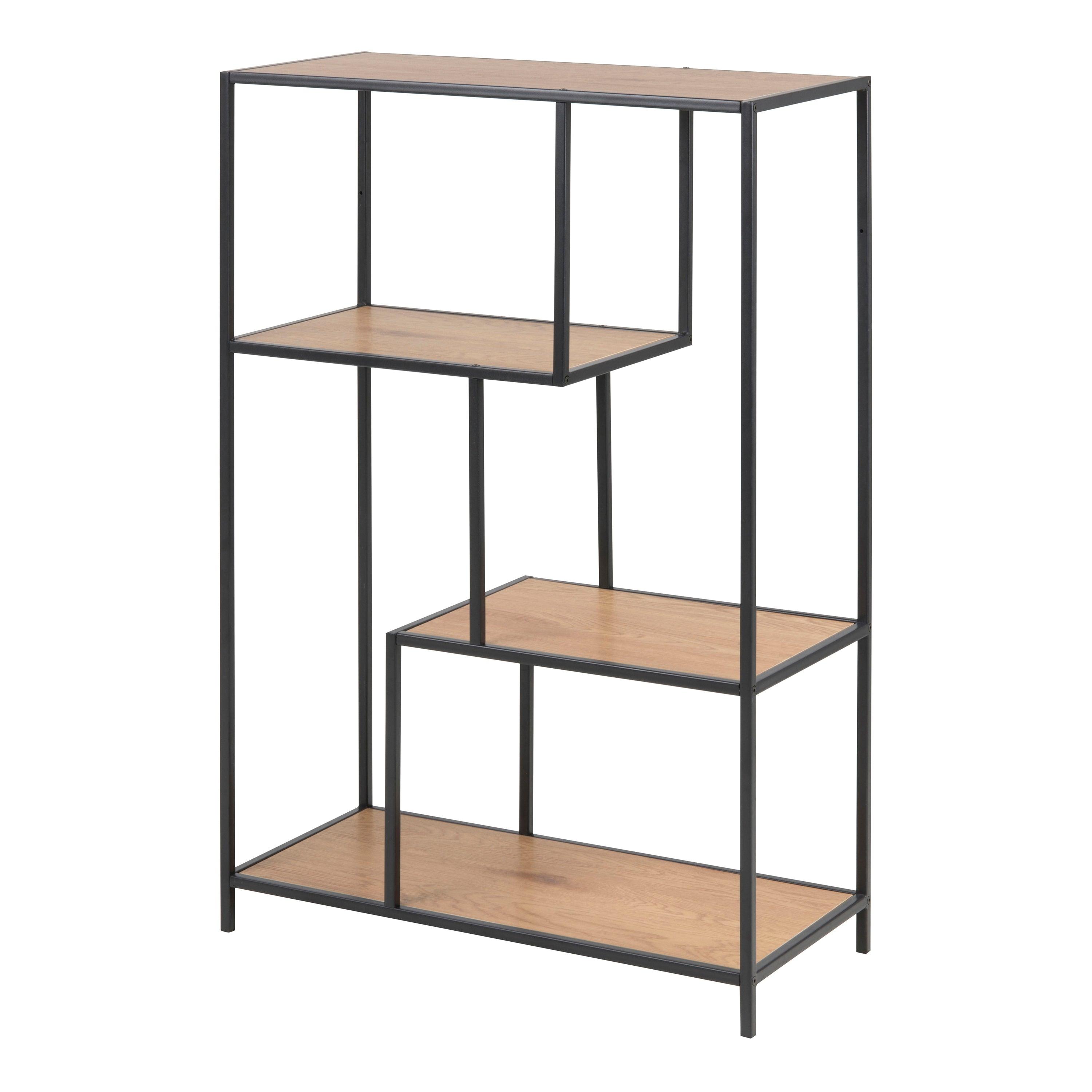 Lina Asymmetrical Bookcase – Black Metal with 3 Shelves - YANDZ HOME