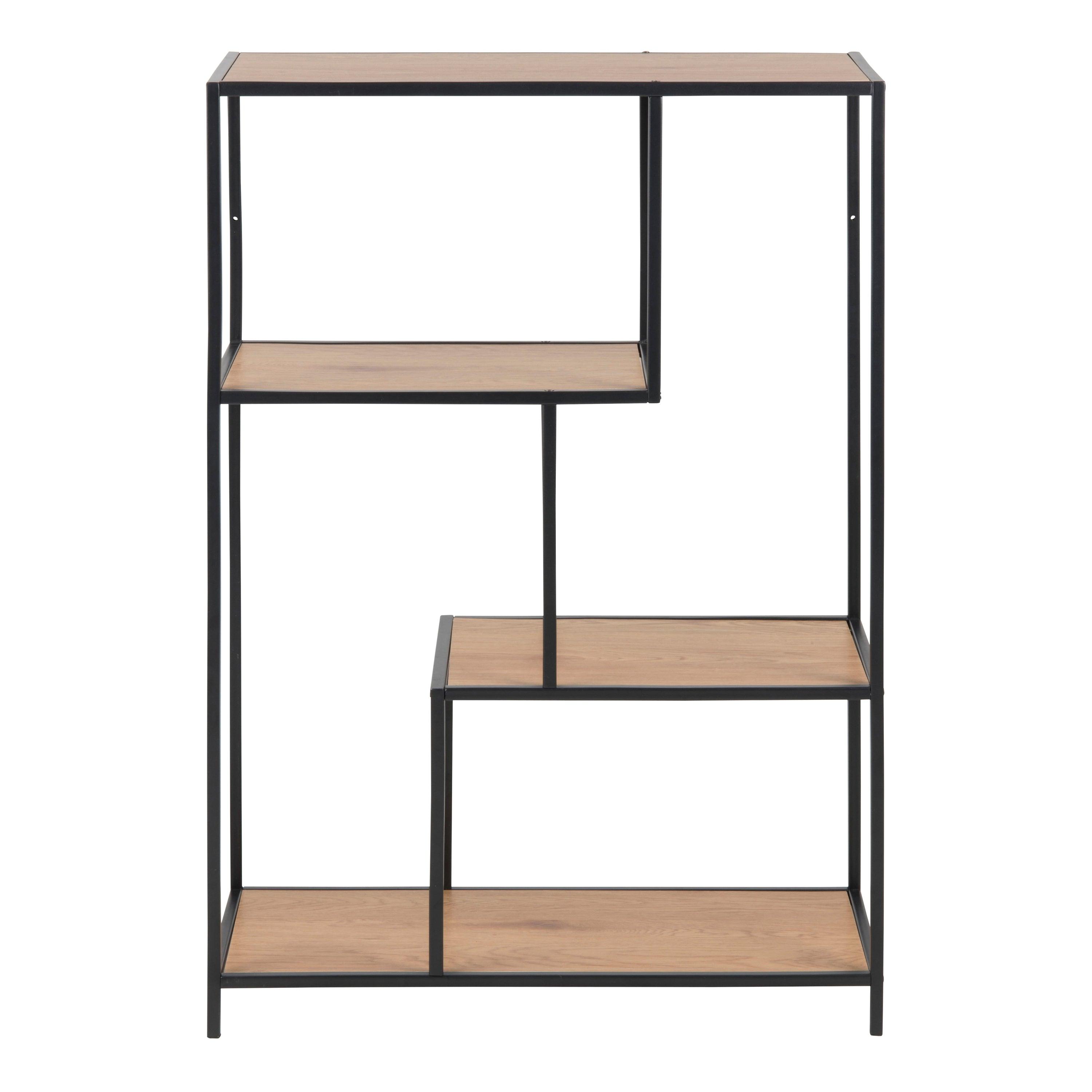 Lina Asymmetrical Bookcase – Black Metal with 3 Shelves - YANDZ HOME