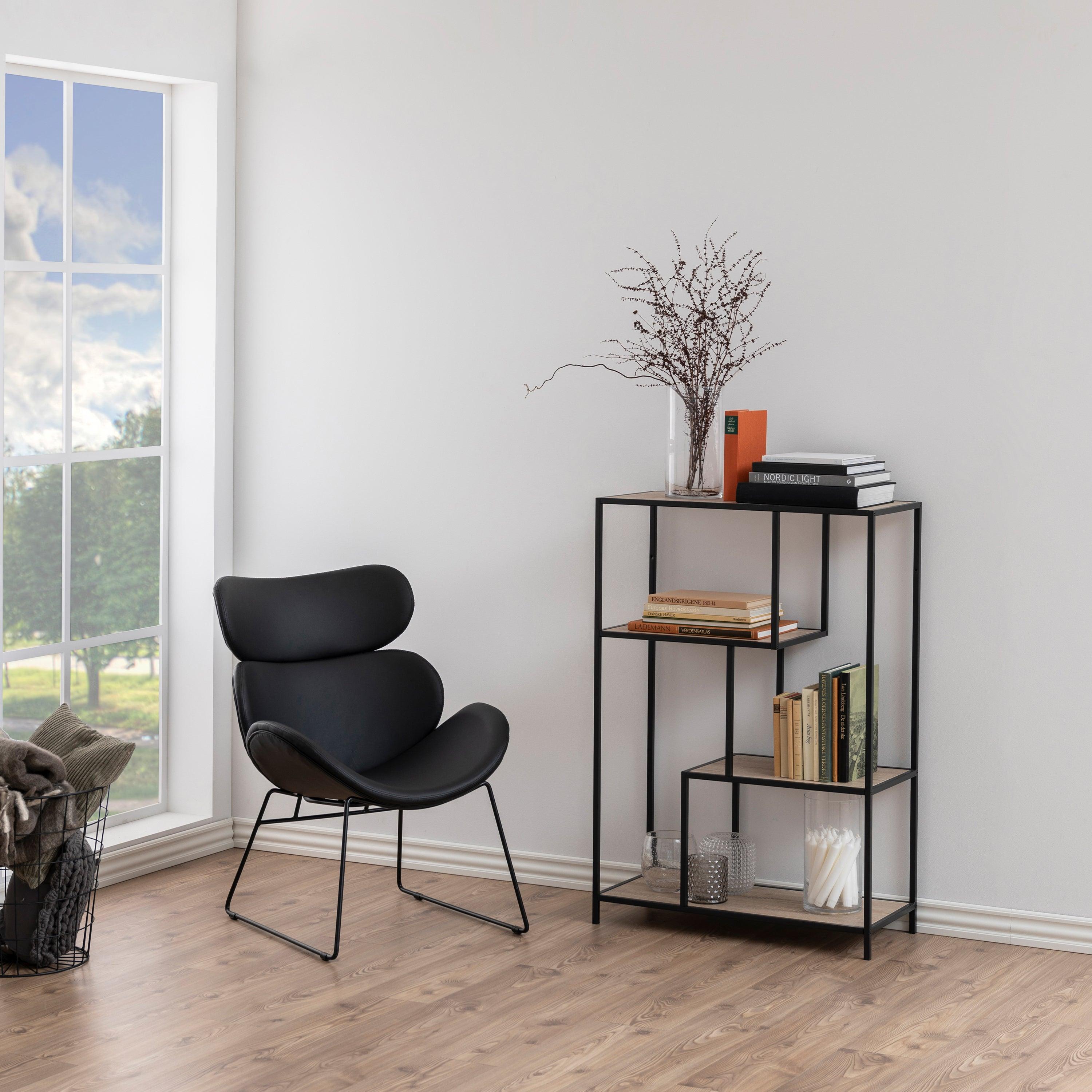 Lina Asymmetrical Bookcase – Black Metal with 3 Shelves - YANDZ HOME