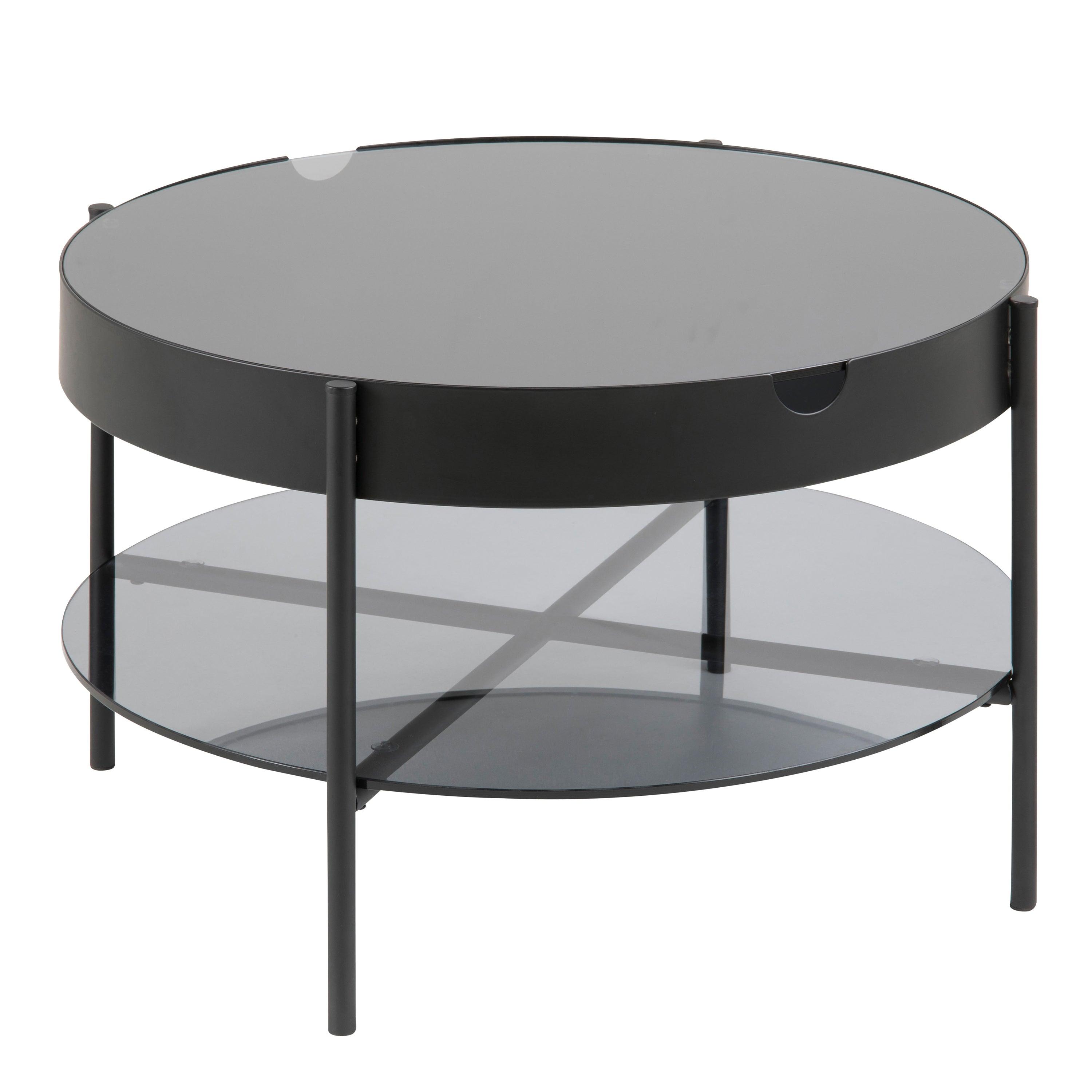 Talon Round Coffee Table – Black with Smoked Glass Top (75 cm) - YANDZ HOME