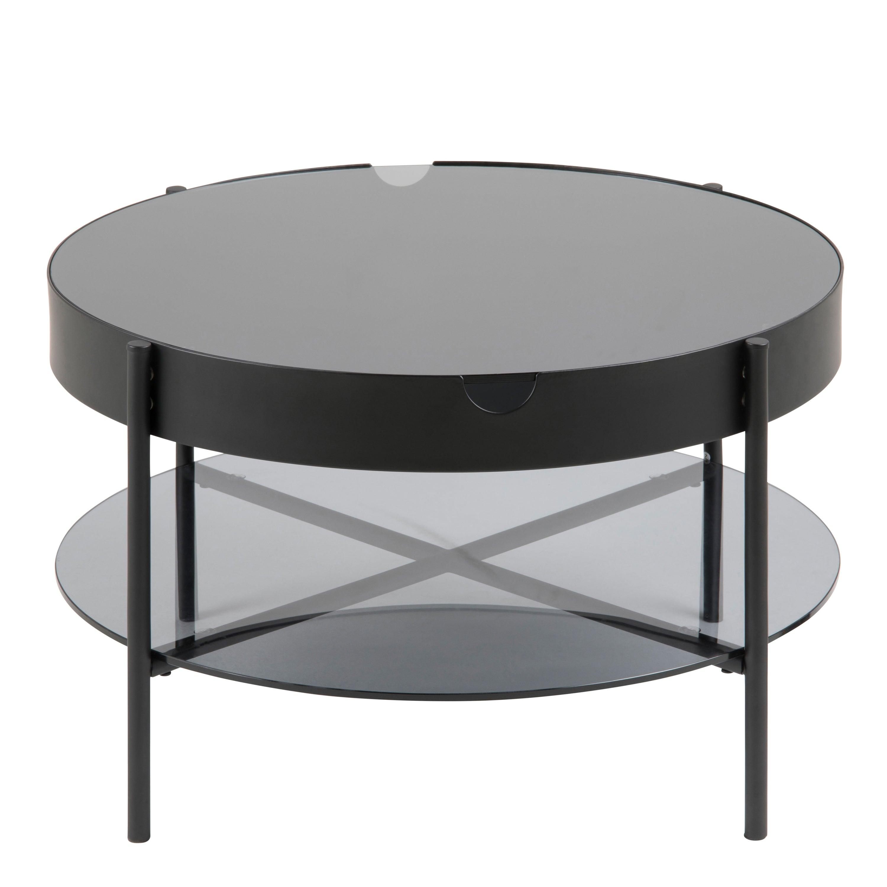 Talon Round Coffee Table – Black with Smoked Glass Top (75 cm) - YANDZ HOME