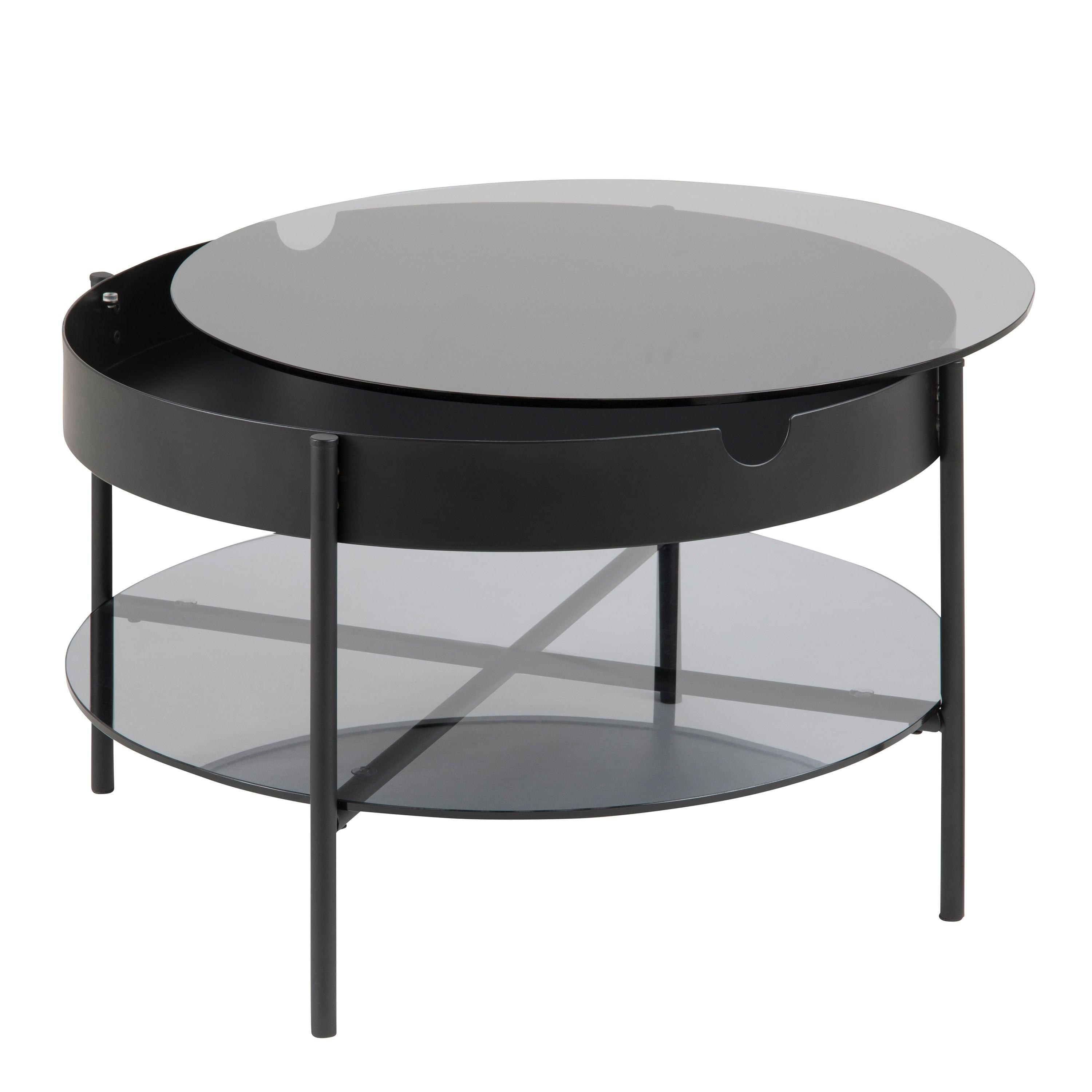 Talon Round Coffee Table – Black with Smoked Glass Top (75 cm) - YANDZ HOME