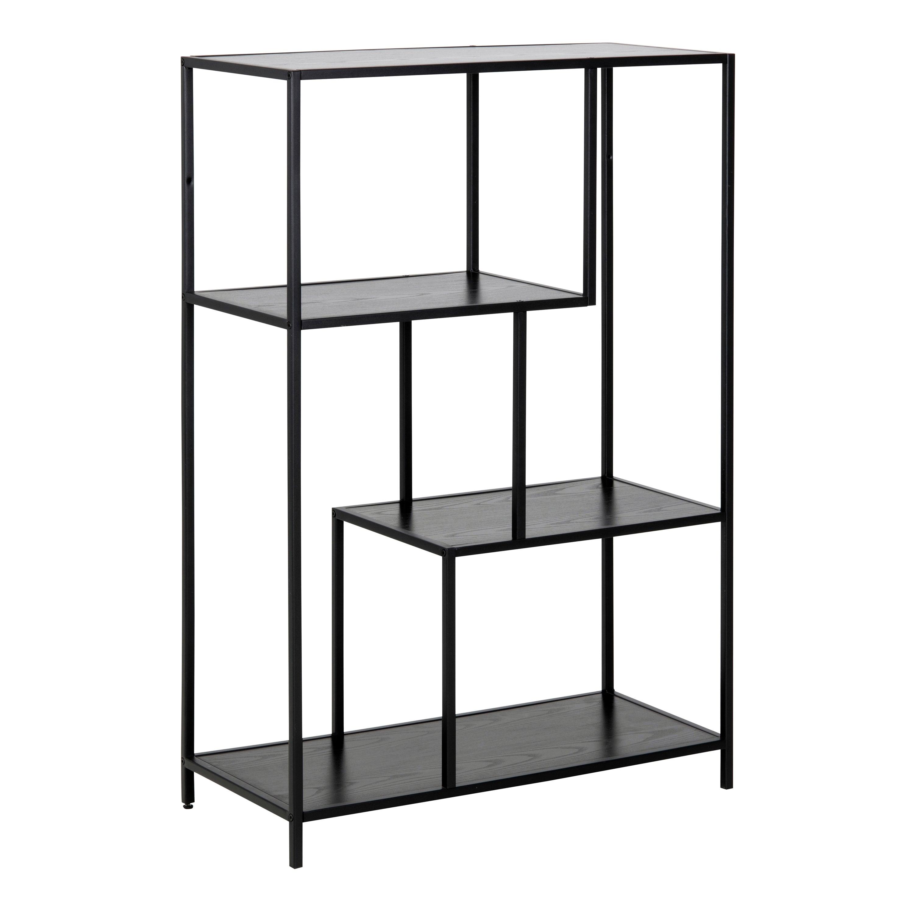 Lina Asymmetrical Bookcase – Black Metal with 3 Shelves - YANDZ HOME
