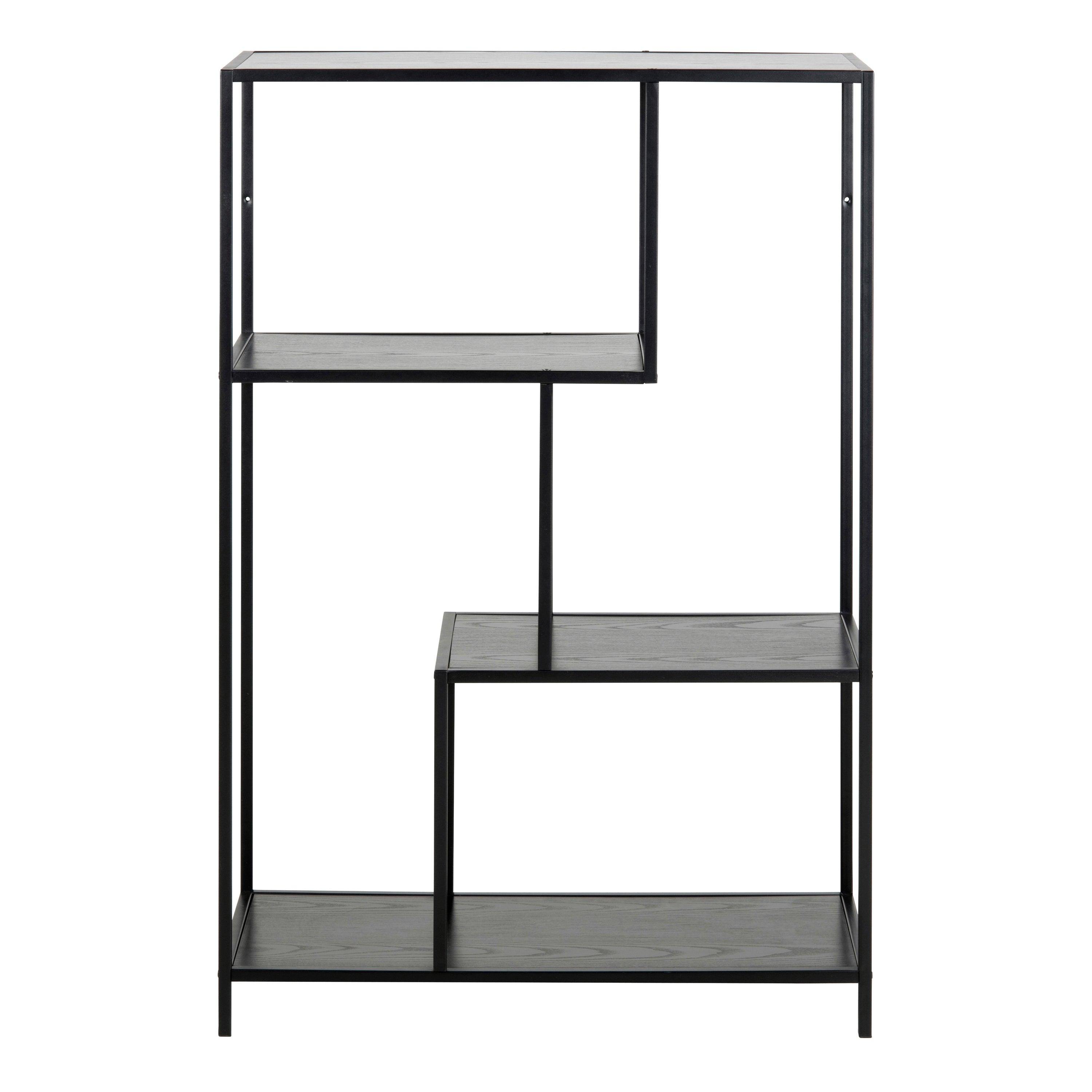 Lina Asymmetrical Bookcase – Black Metal with 3 Shelves - YANDZ HOME