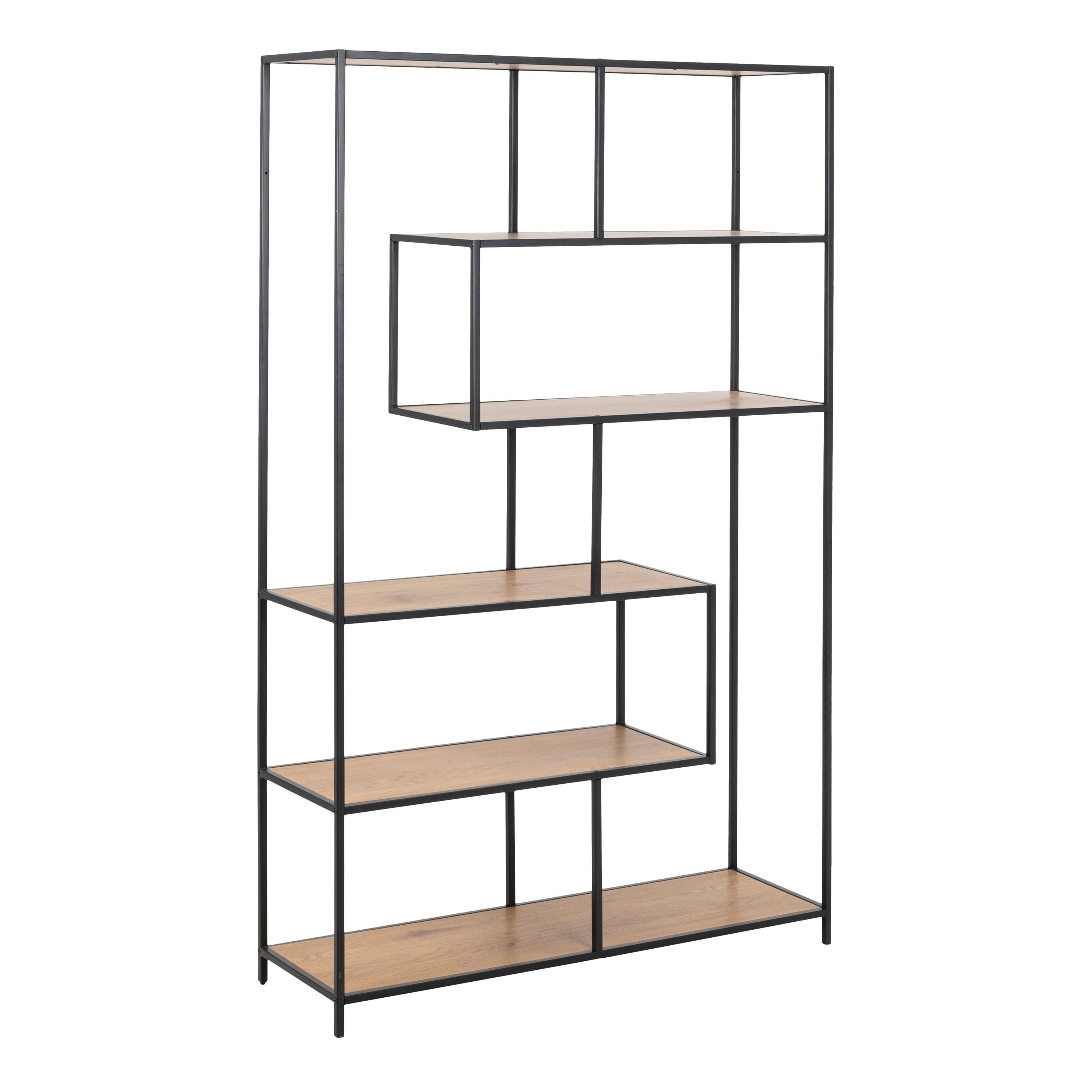 Kamila Large Asymmetrical Bookcase – Black Metal with 5 Shelves - YANDZ HOME