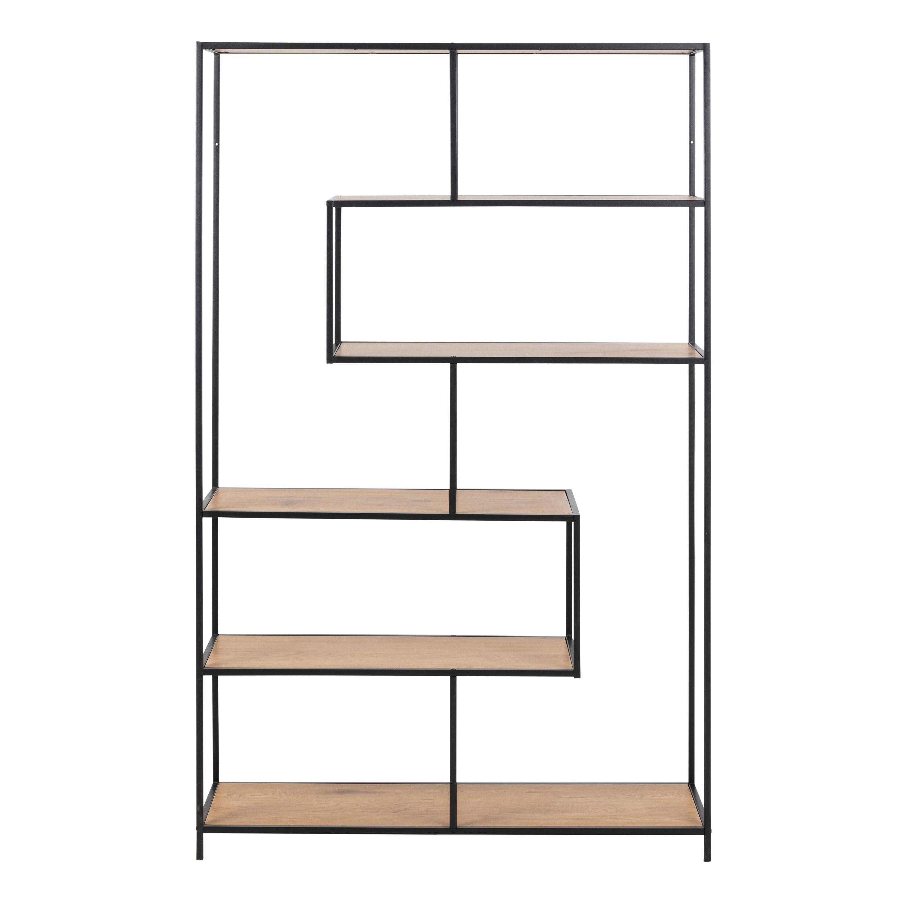 Kamila Large Asymmetrical Bookcase – Black Metal with 5 Shelves - YANDZ HOME