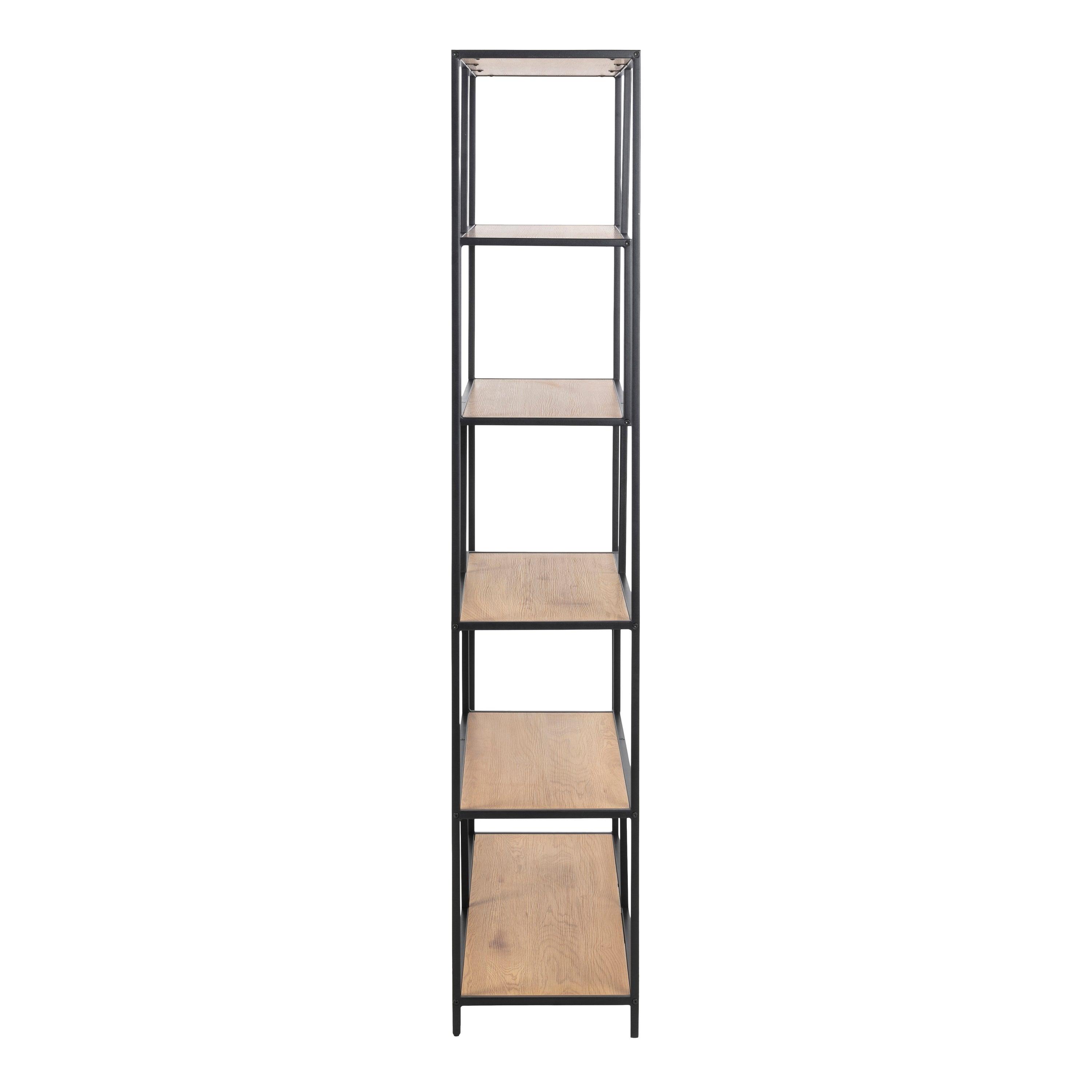Kamila Large Asymmetrical Bookcase – Black Metal with 5 Shelves - YANDZ HOME