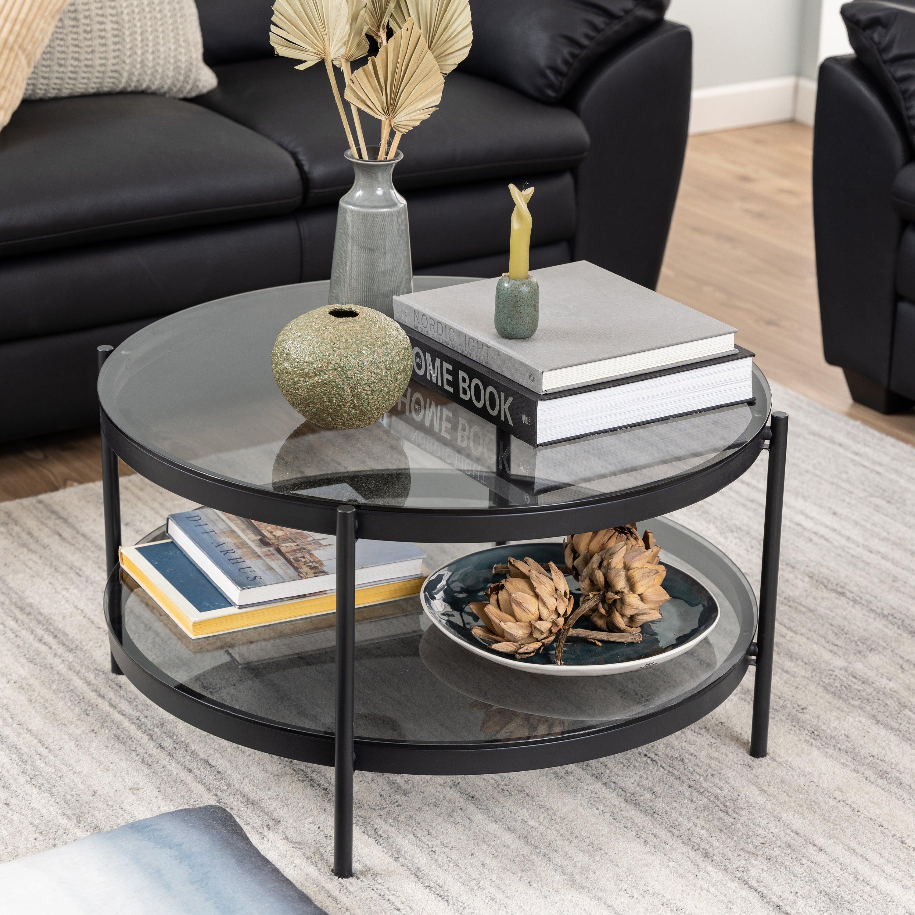 Victoria Round Coffee Table with Smoked Glass Top - YANDZ HOME