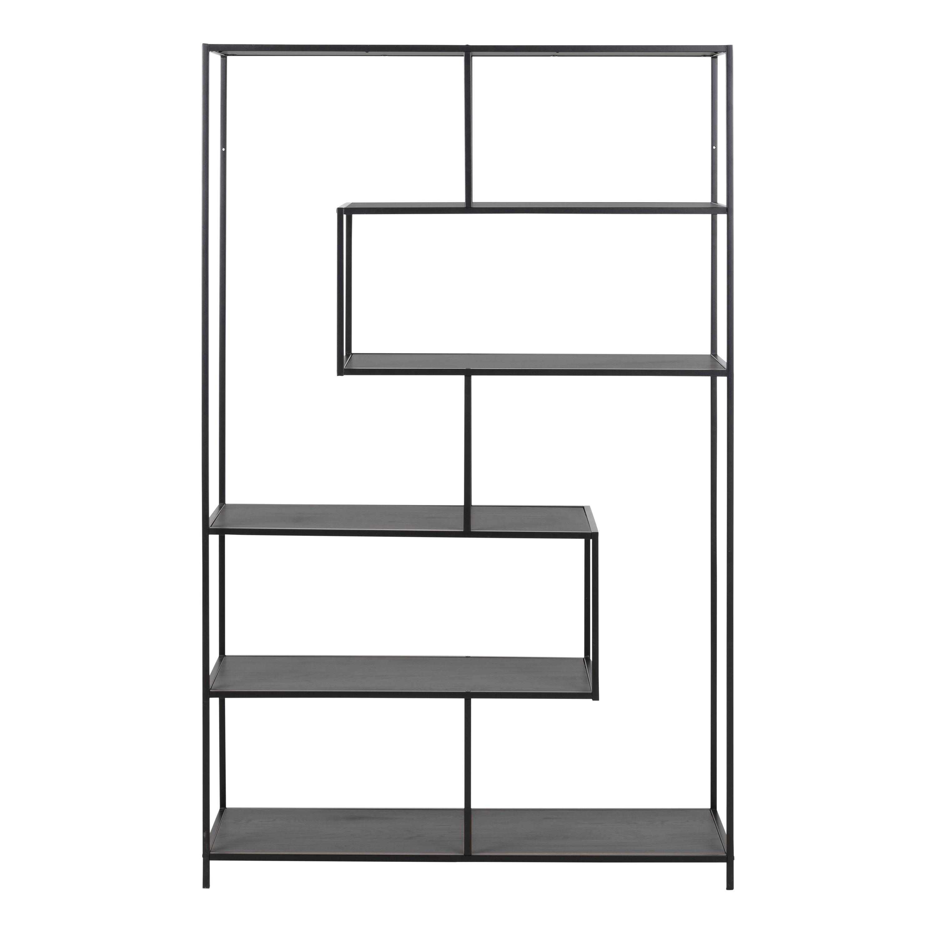 Kamila Large Asymmetrical Bookcase – Black Metal with 5 Shelves - YANDZ HOME