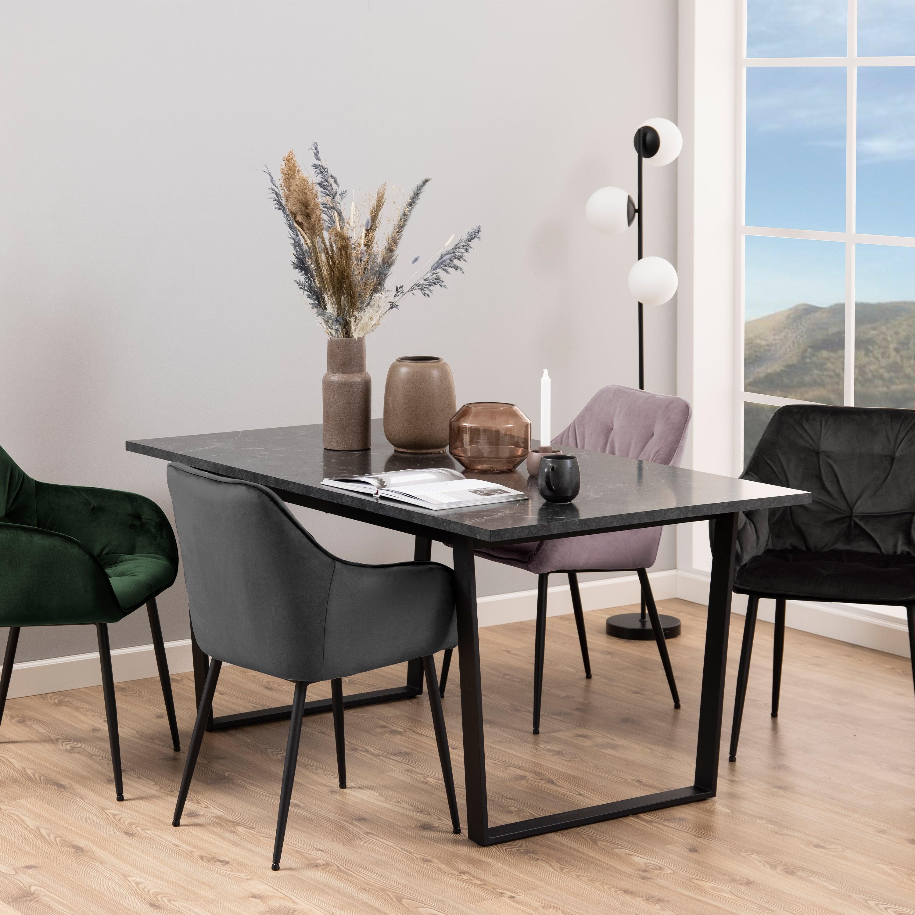 Amara Dining Table with Black Marble Effect Top and Black Legs - YANDZ HOME