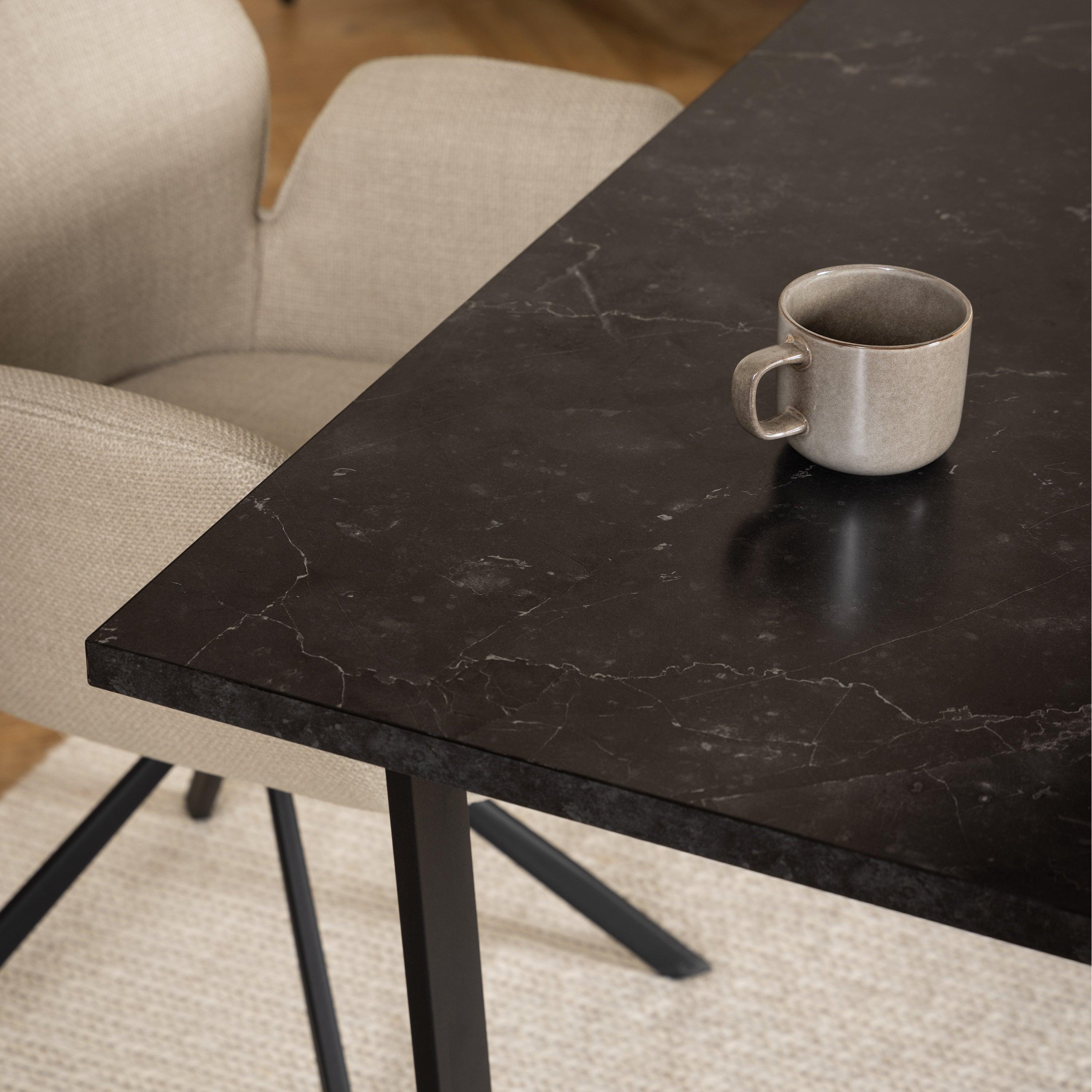 Amara Dining Table with Black Marble Effect Top and Black Legs - YANDZ HOME