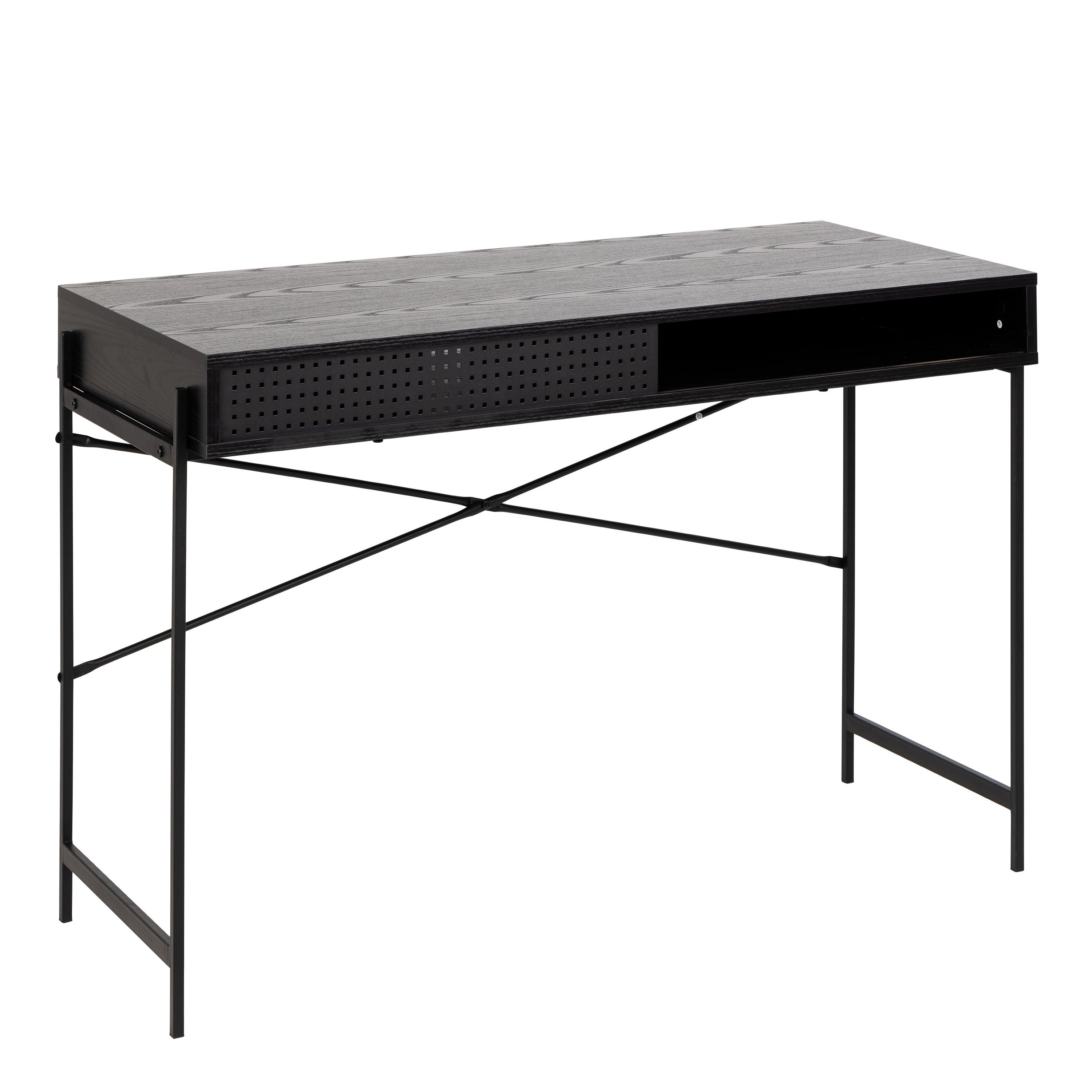 Ansel Office Desk with Sliding Door – Black Ash & Wild Oak Finishes - YANDZ HOME