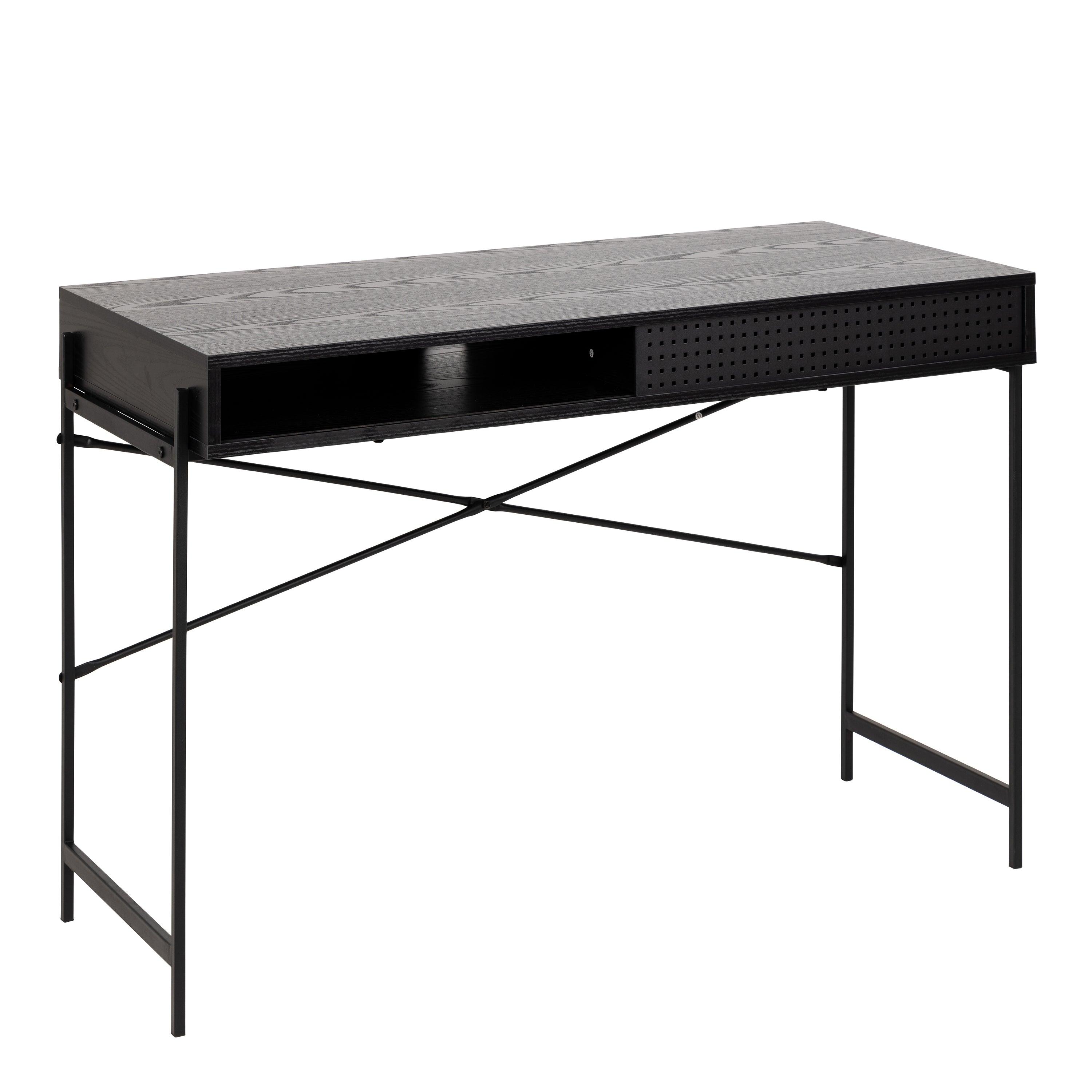 Ansel Office Desk with Sliding Door – Black Ash & Wild Oak Finishes - YANDZ HOME
