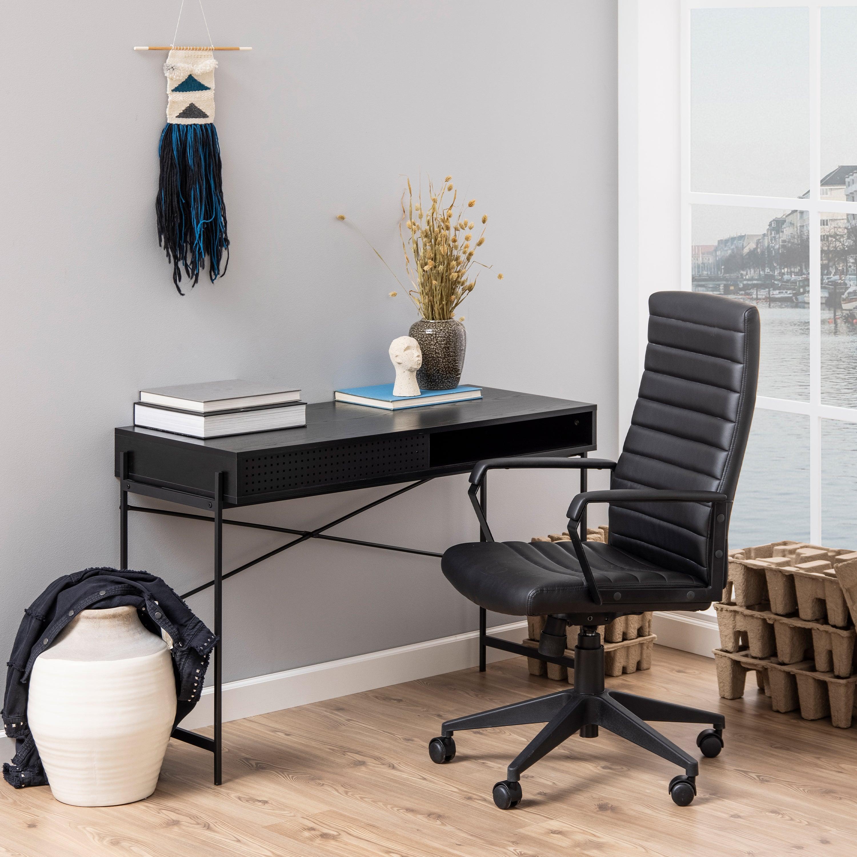 Ansel Office Desk with Sliding Door – Black Ash & Wild Oak Finishes - YANDZ HOME