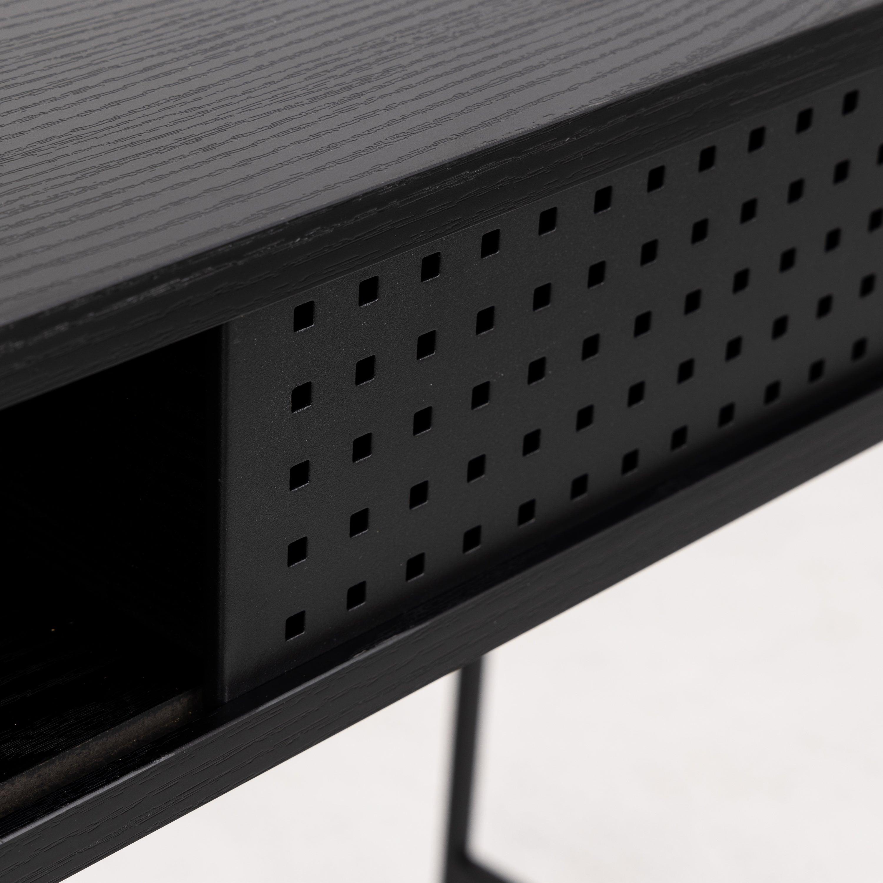 Ansel Office Desk with Sliding Door – Black Ash & Wild Oak Finishes - YANDZ HOME