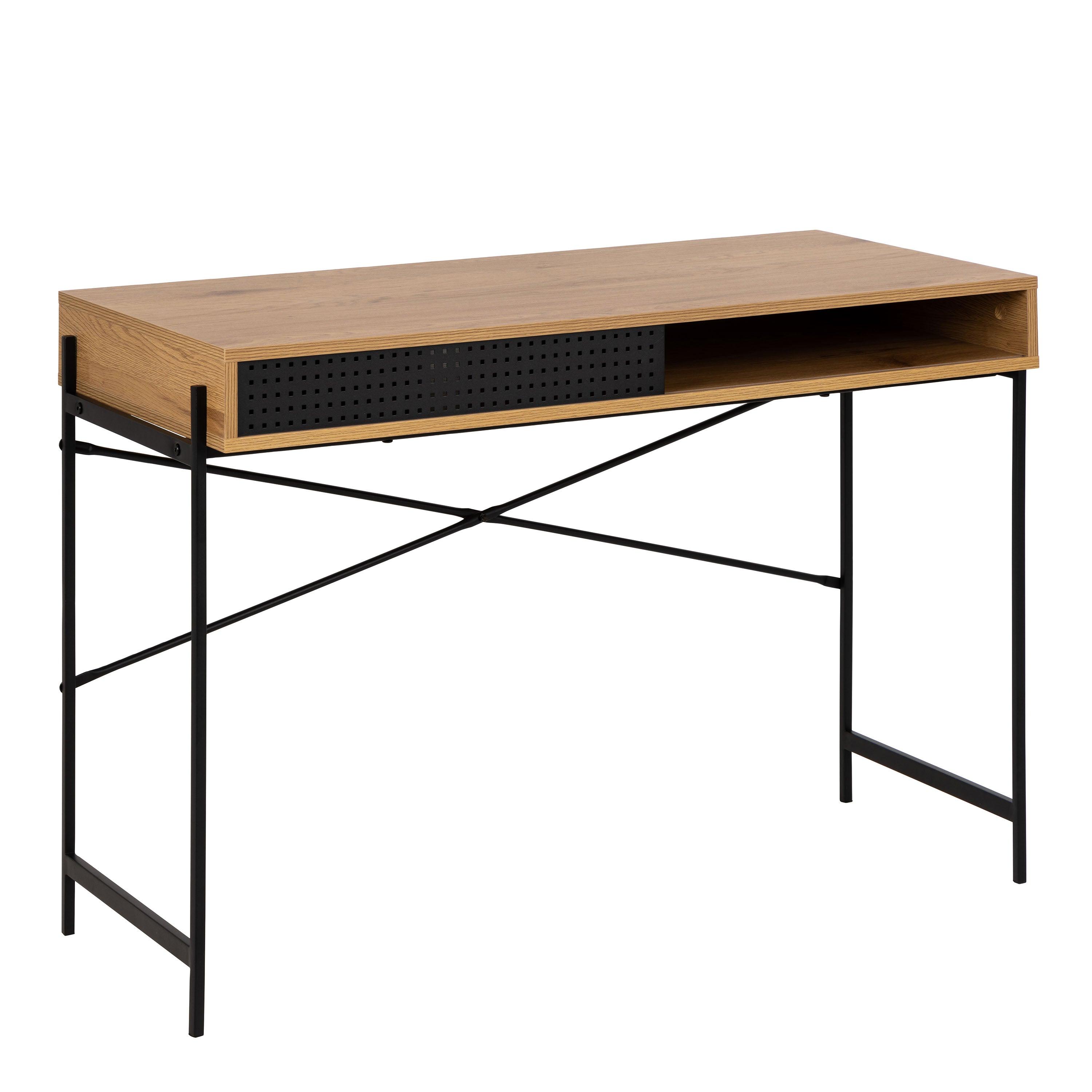 Ansel Office Desk with Sliding Door – Black Ash & Wild Oak Finishes - YANDZ HOME