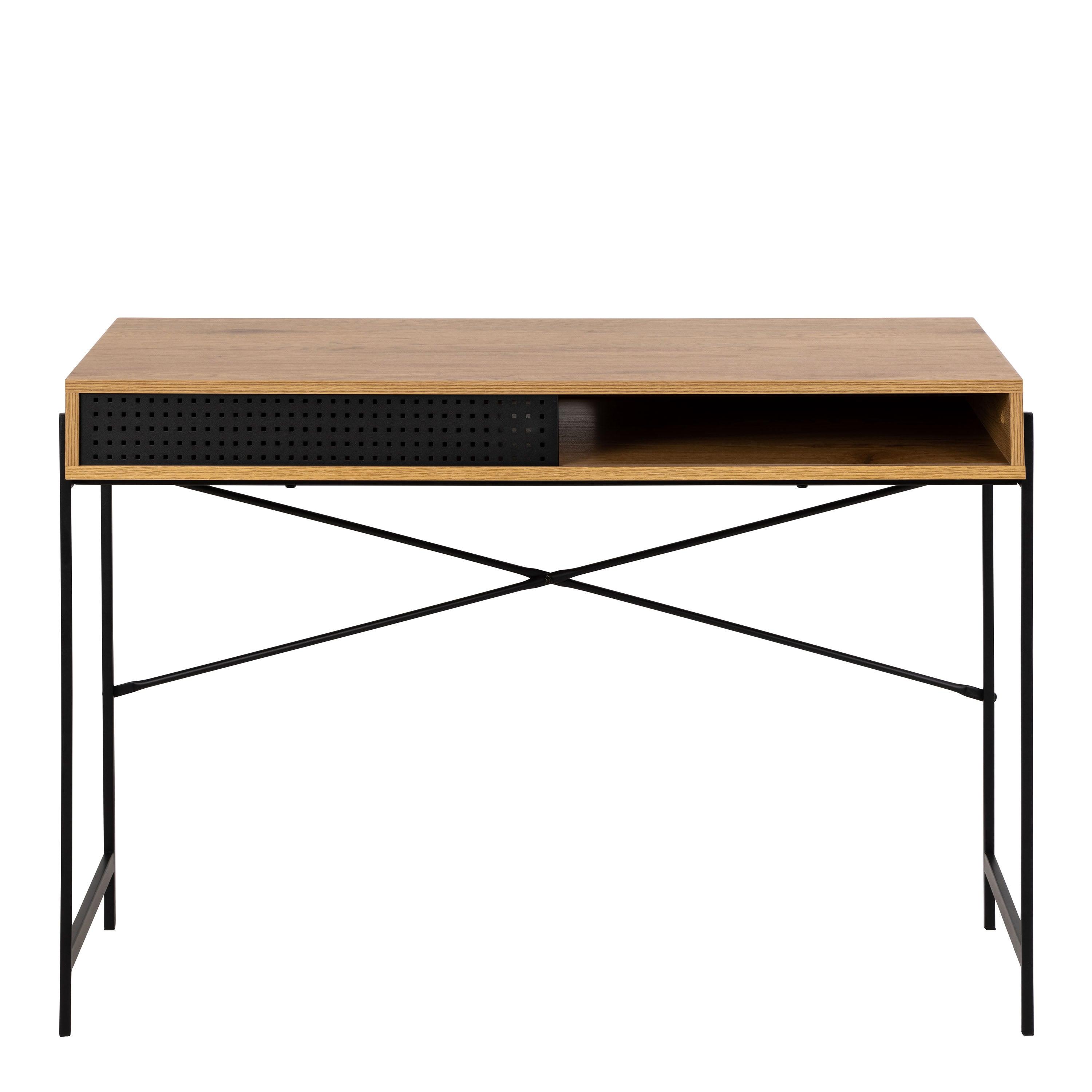 Ansel Office Desk with Sliding Door – Black Ash & Wild Oak Finishes - YANDZ HOME