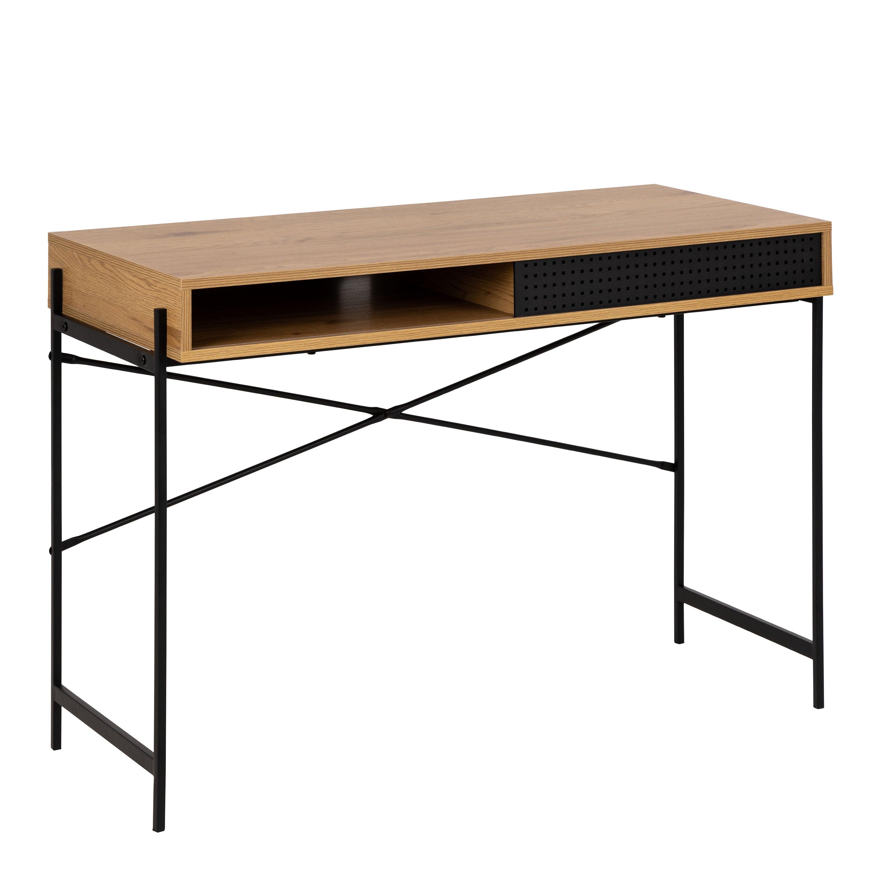 Ansel Office Desk with Sliding Door – Black Ash & Wild Oak Finishes - YANDZ HOME
