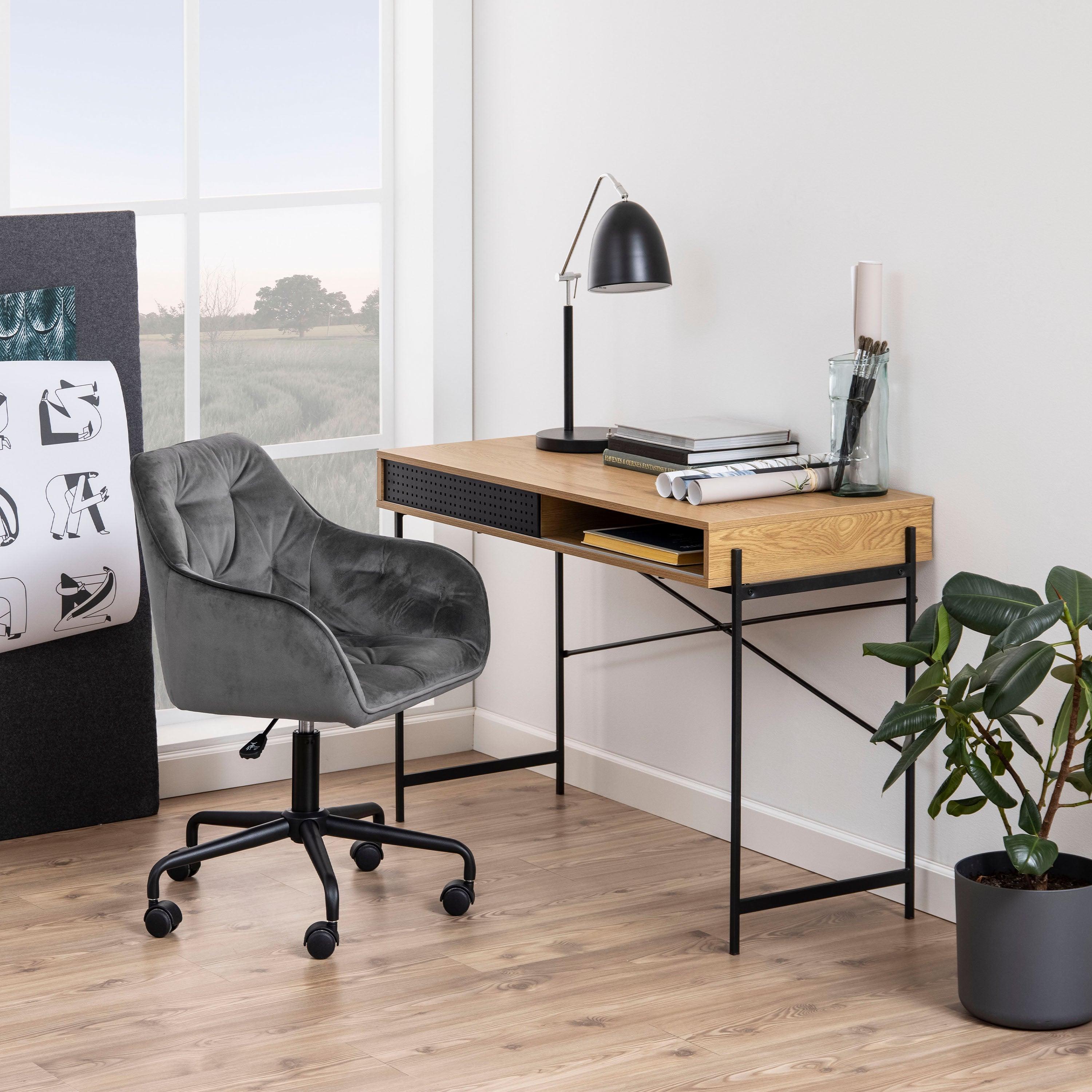 Ansel Office Desk with Sliding Door – Black Ash & Wild Oak Finishes - YANDZ HOME