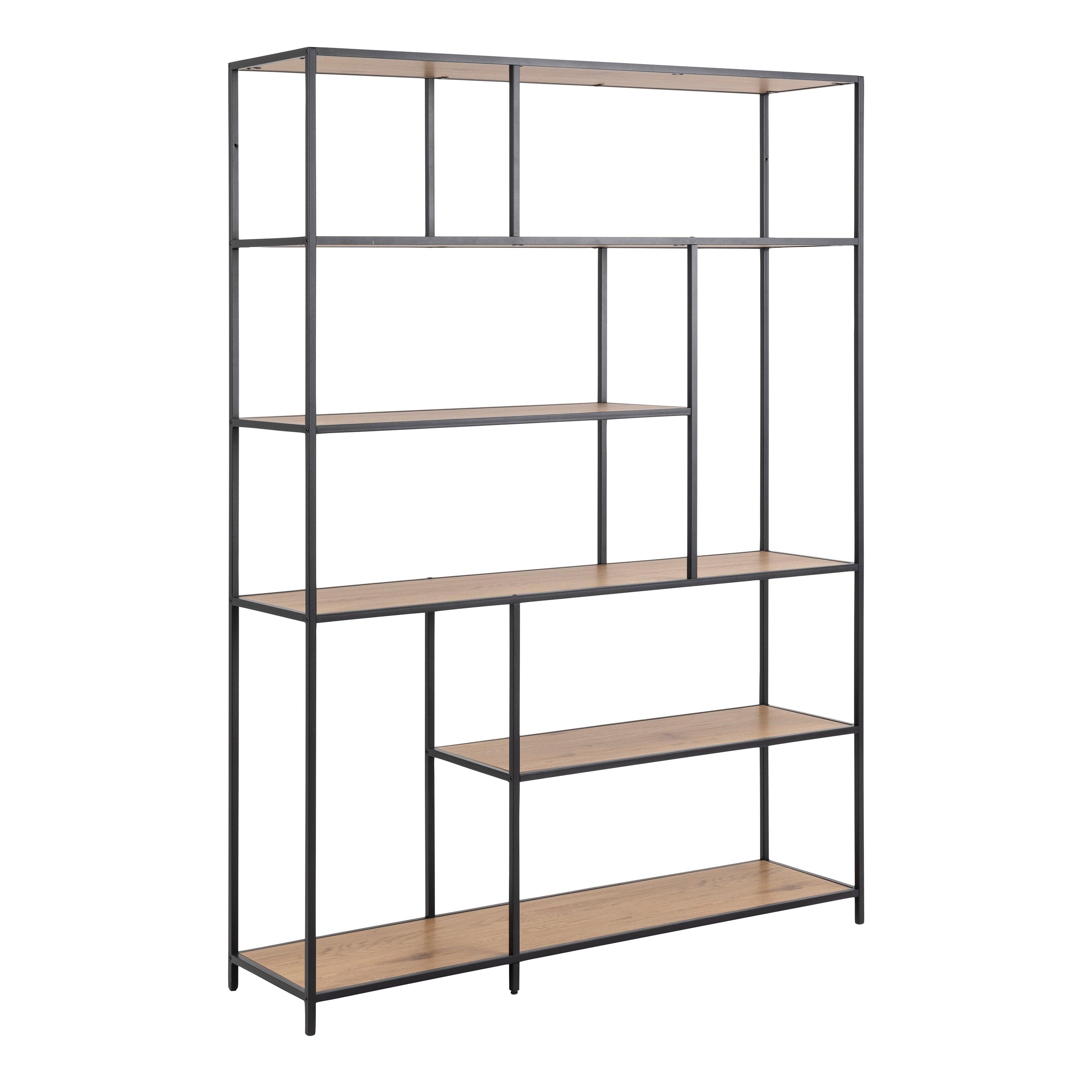 Elara Bookcase with 5 Shelves in Black and Oak - YANDZ HOME