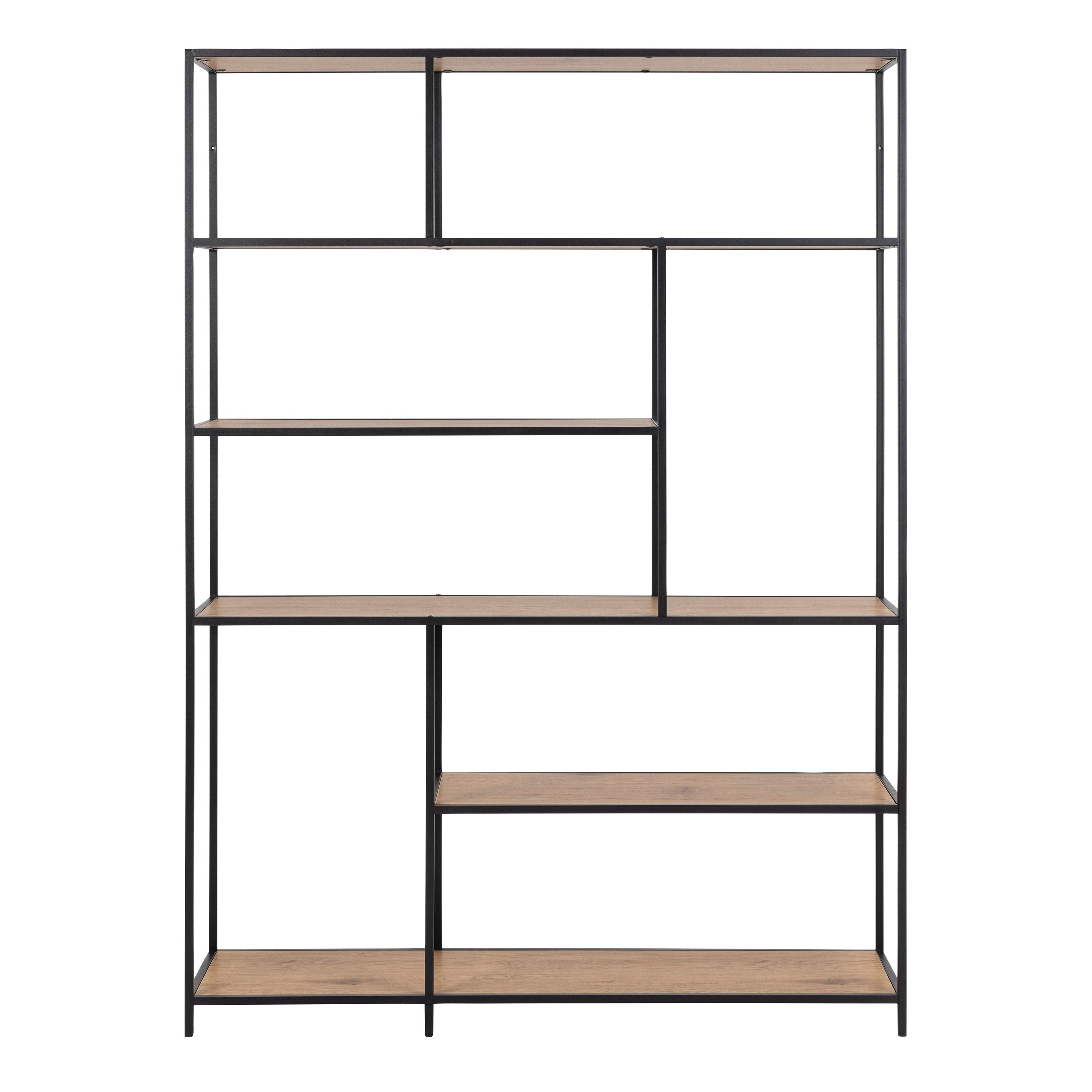 Elara Bookcase with 5 Shelves in Black and Oak - YANDZ HOME