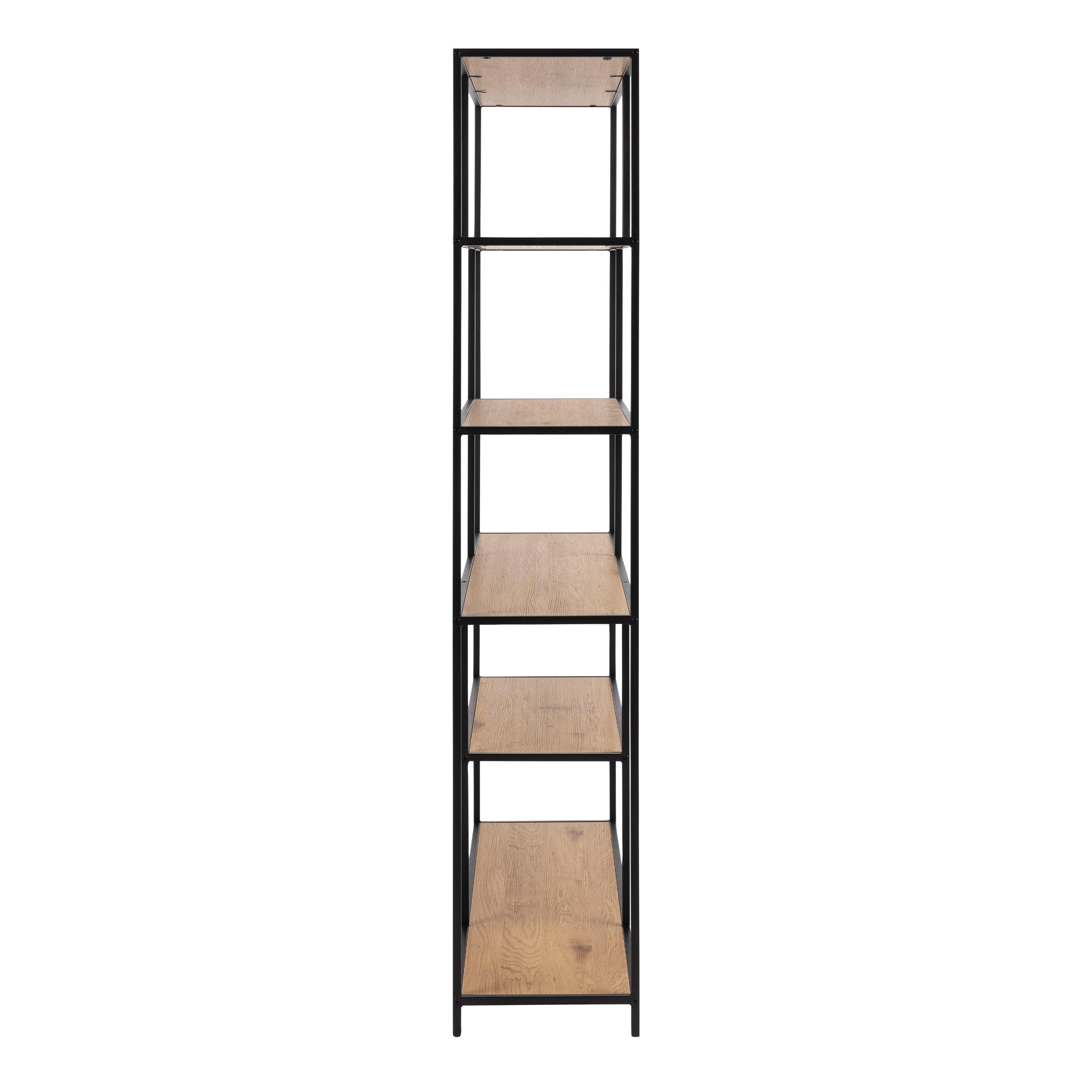 Elara Bookcase with 5 Shelves in Black and Oak - YANDZ HOME