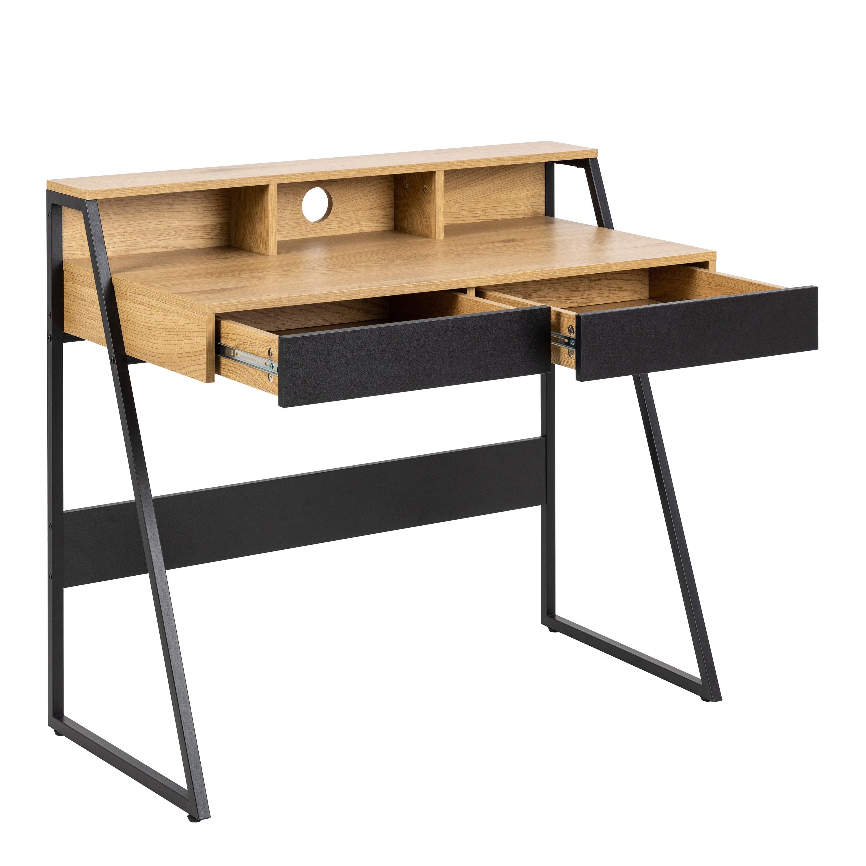 Camden 1-Drawer Office Desk in Oak & Black - YANDZ HOME