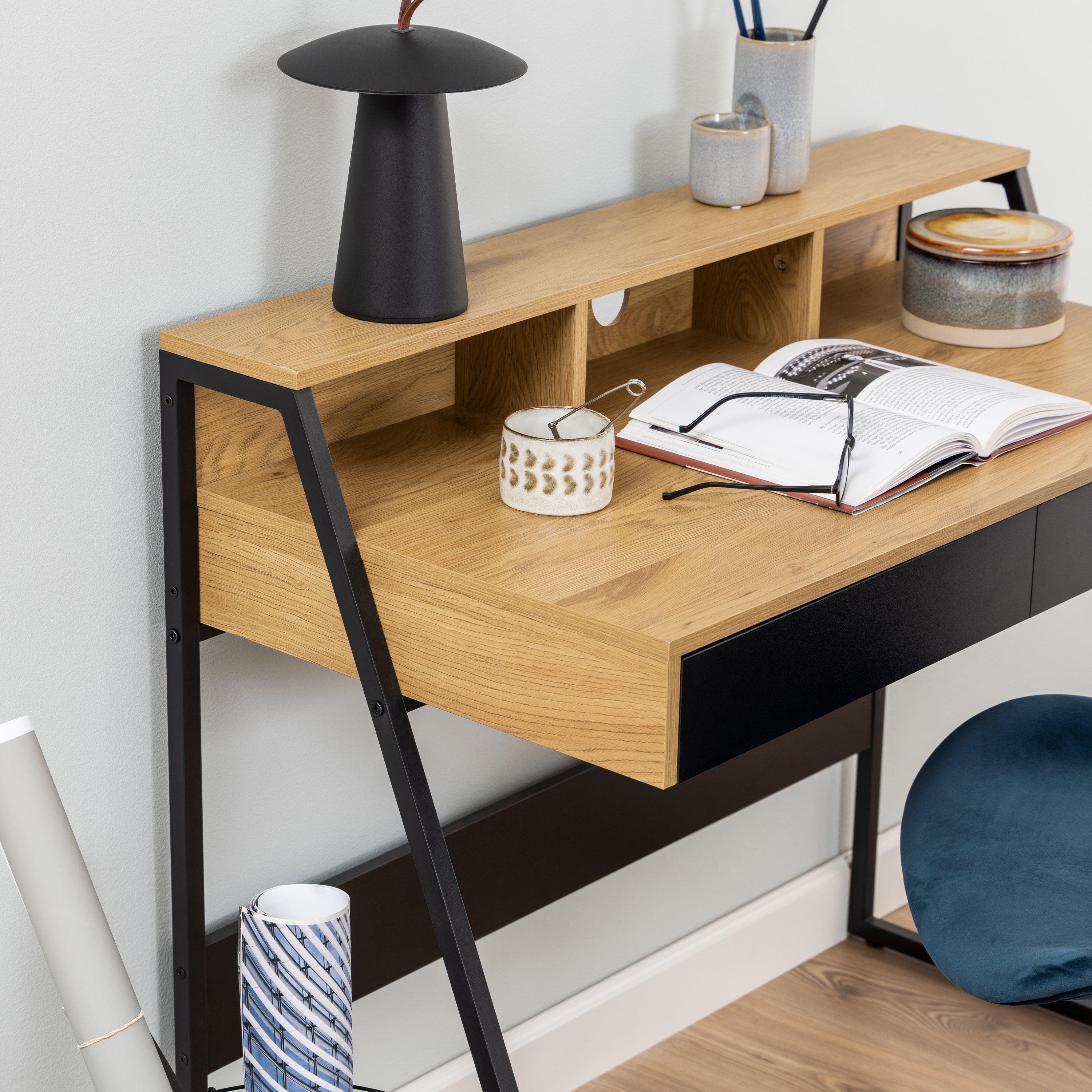 Camden 1-Drawer Office Desk in Oak & Black - YANDZ HOME