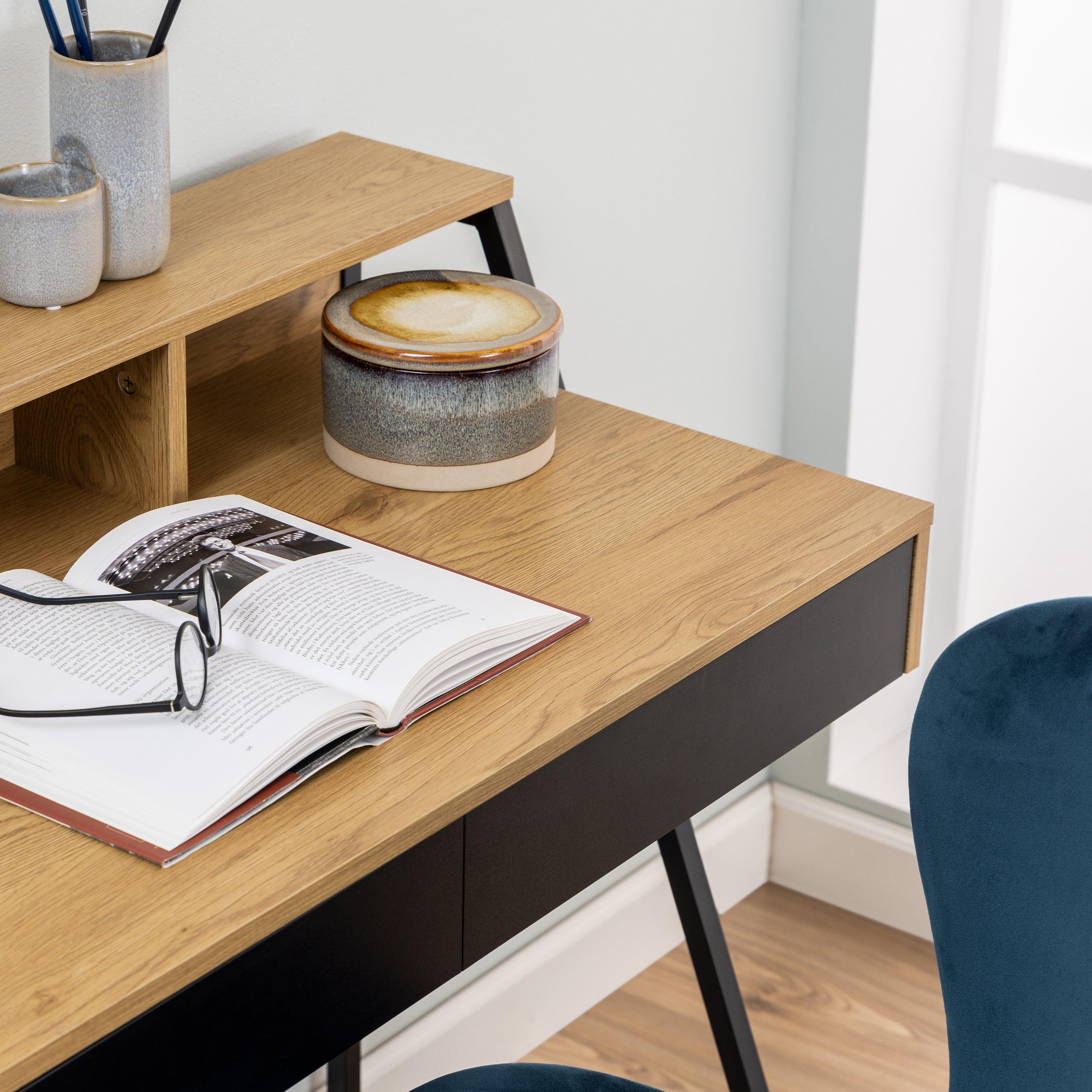 Camden 1-Drawer Office Desk in Oak & Black - YANDZ HOME