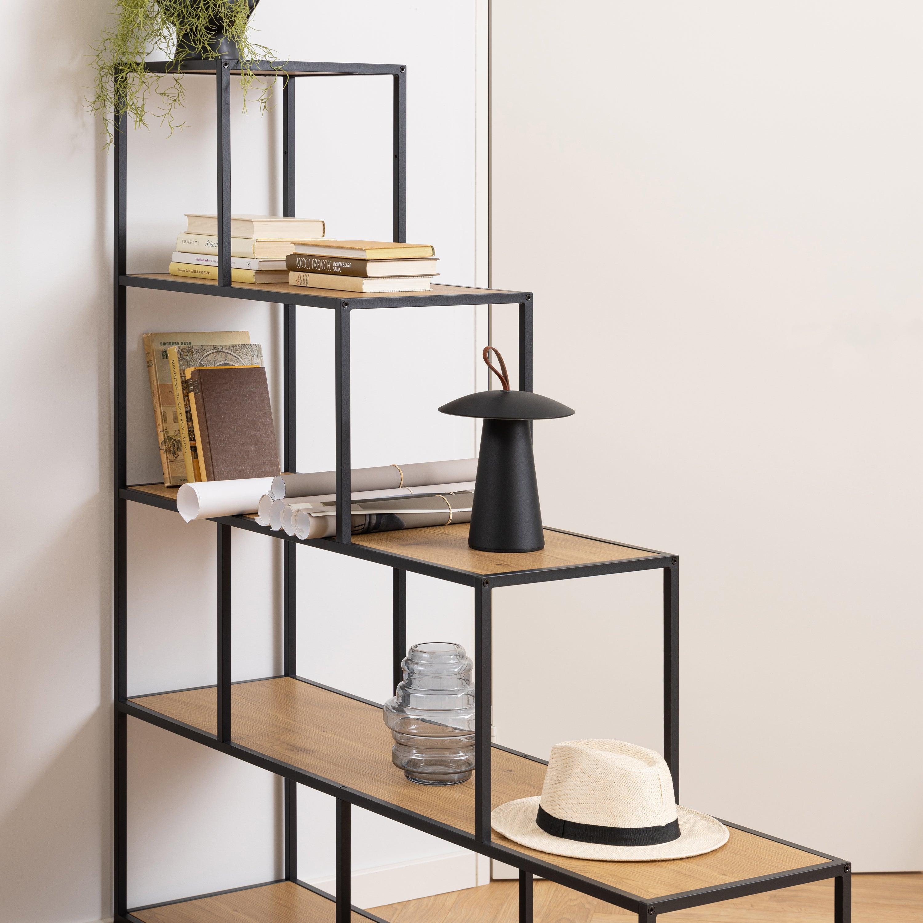Celeste Bookcase with 4 Shelves – Black Metal & Wild Oak - YANDZ HOME