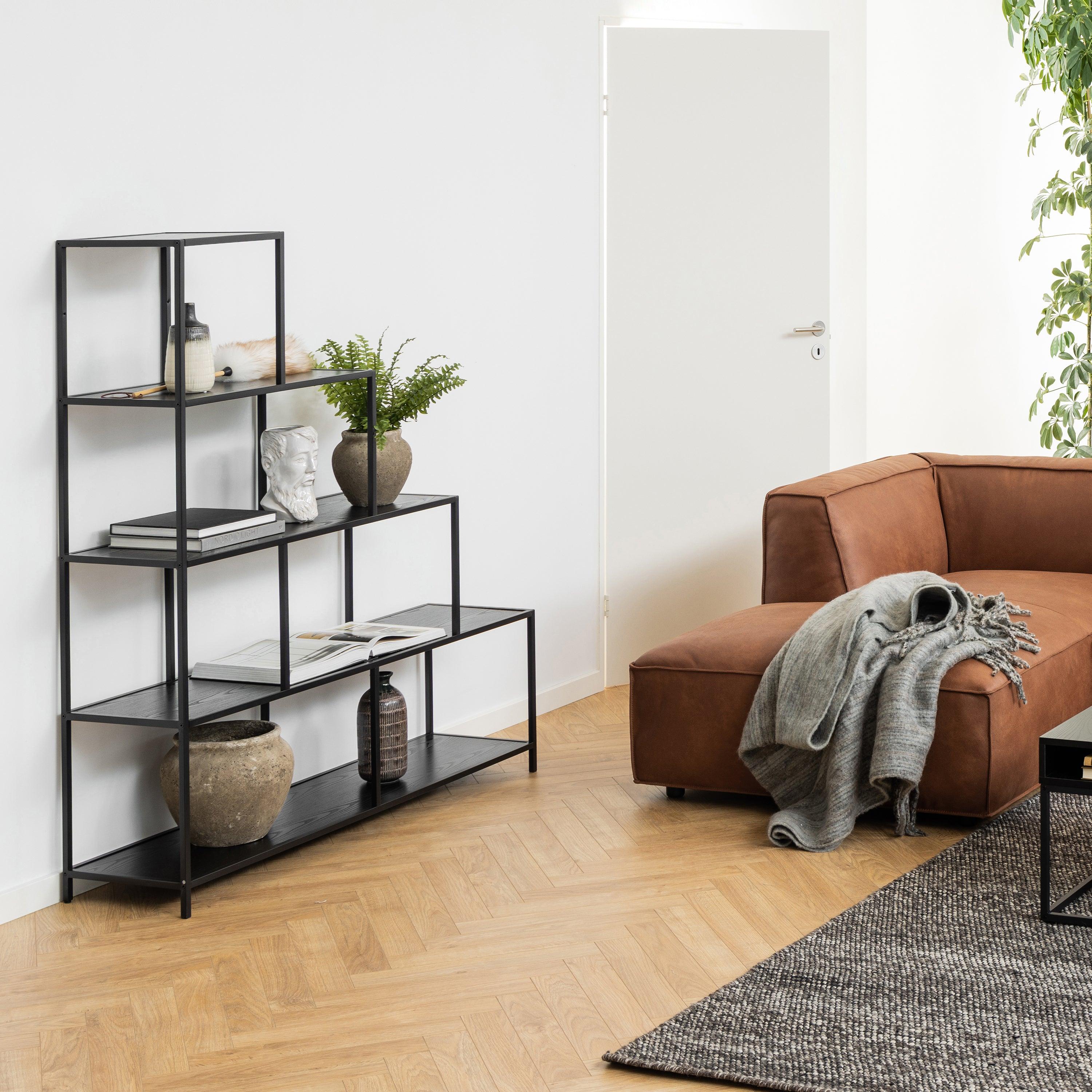 Celeste Bookcase with 4 Shelves – Black Metal & Wild Oak - YANDZ HOME