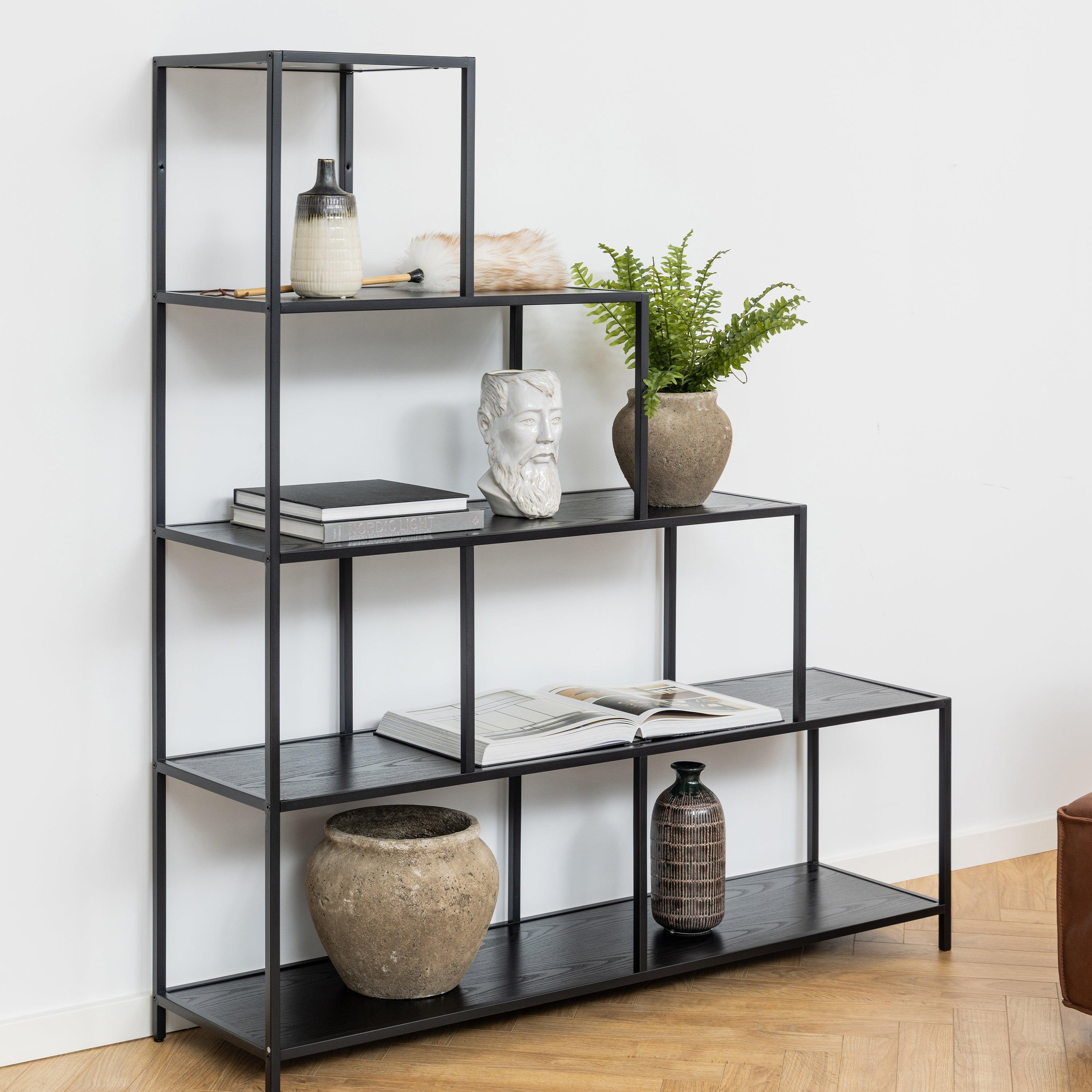 Celeste Bookcase with 4 Shelves – Black Metal & Wild Oak - YANDZ HOME