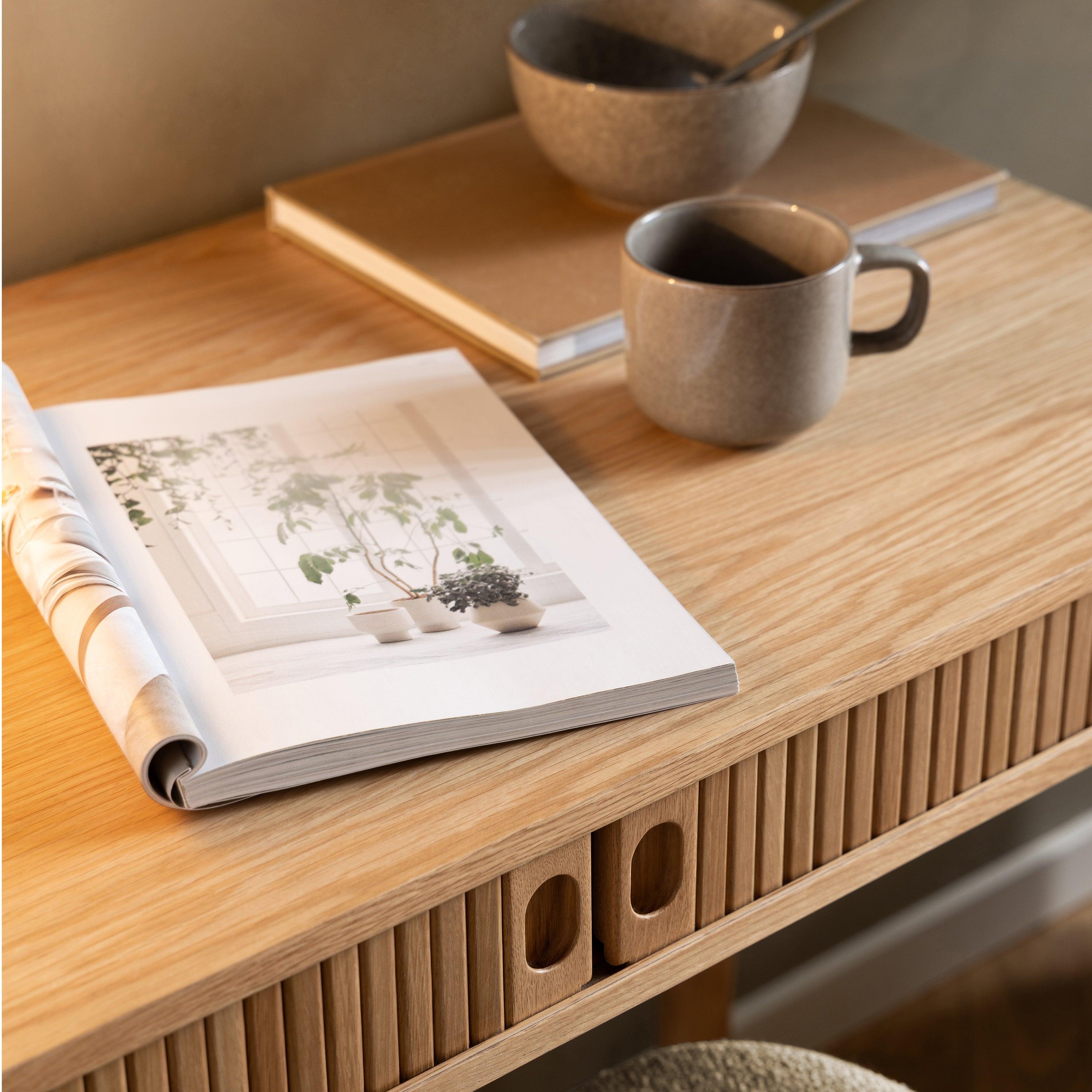 Everett Oak Desk with Tambour Doors - YANDZ HOME