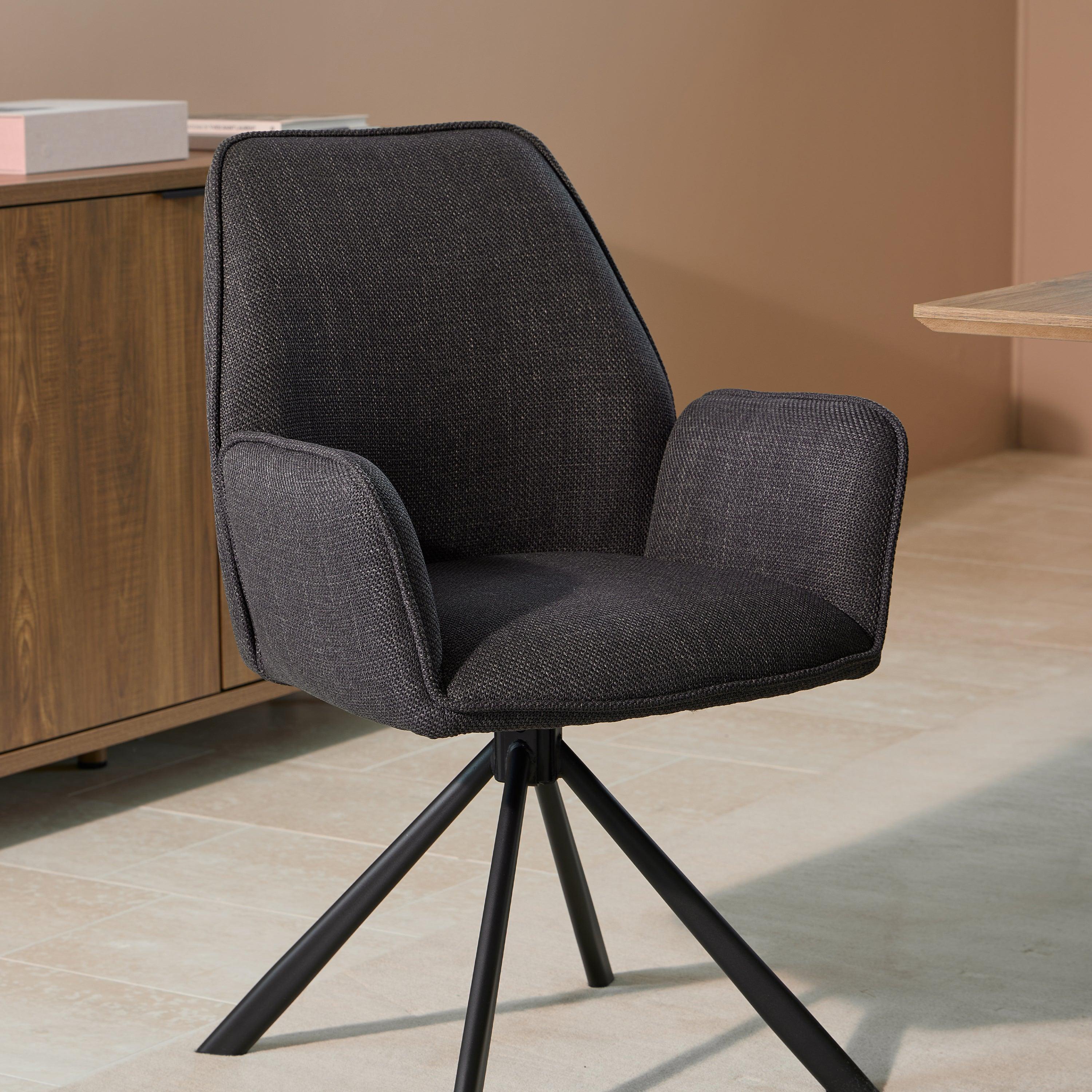 Elora Dining Chair with Armrest and Swivel Function in Grey - YANDZ HOME