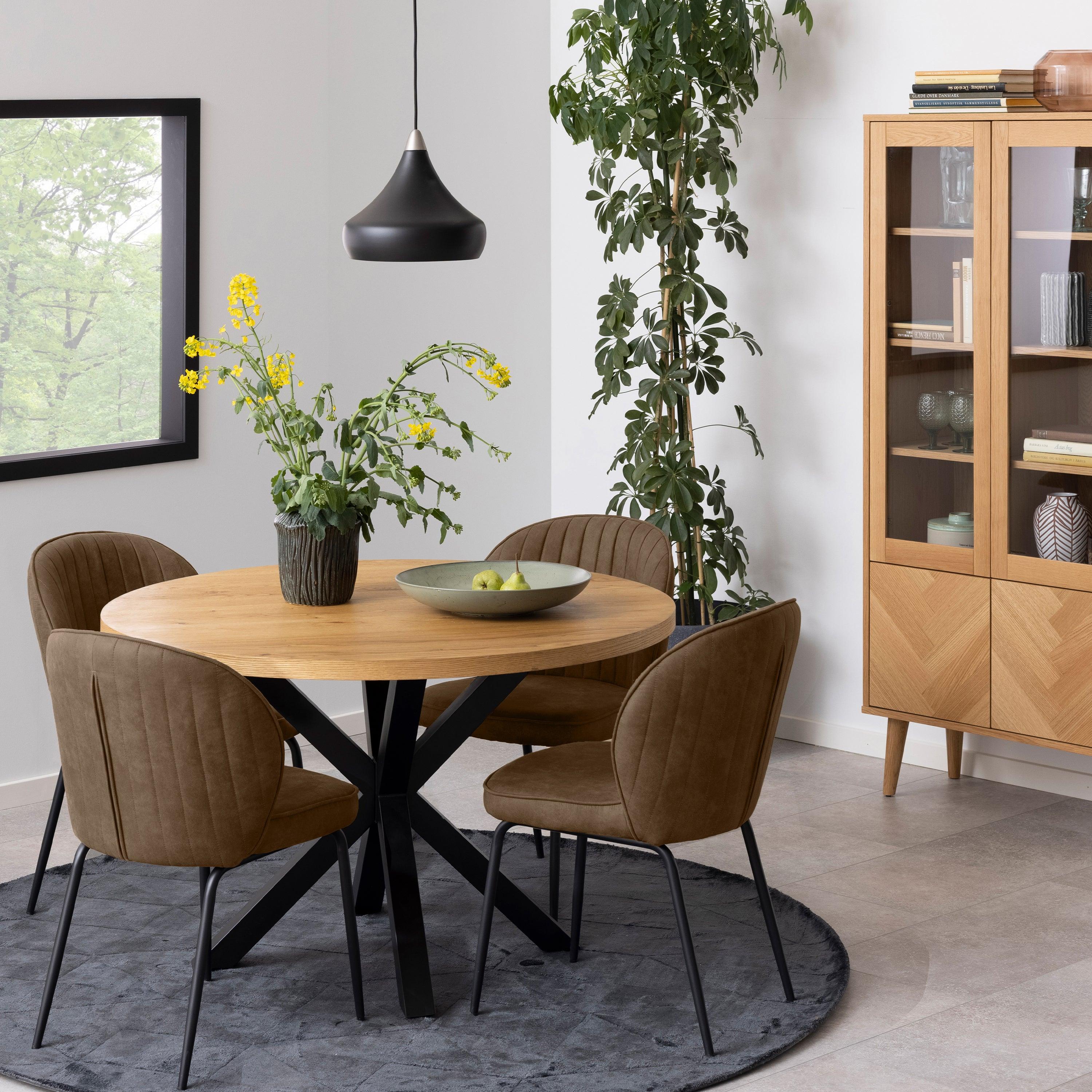 Halo Round Dining Table in Oak & Black - YANDZ HOME