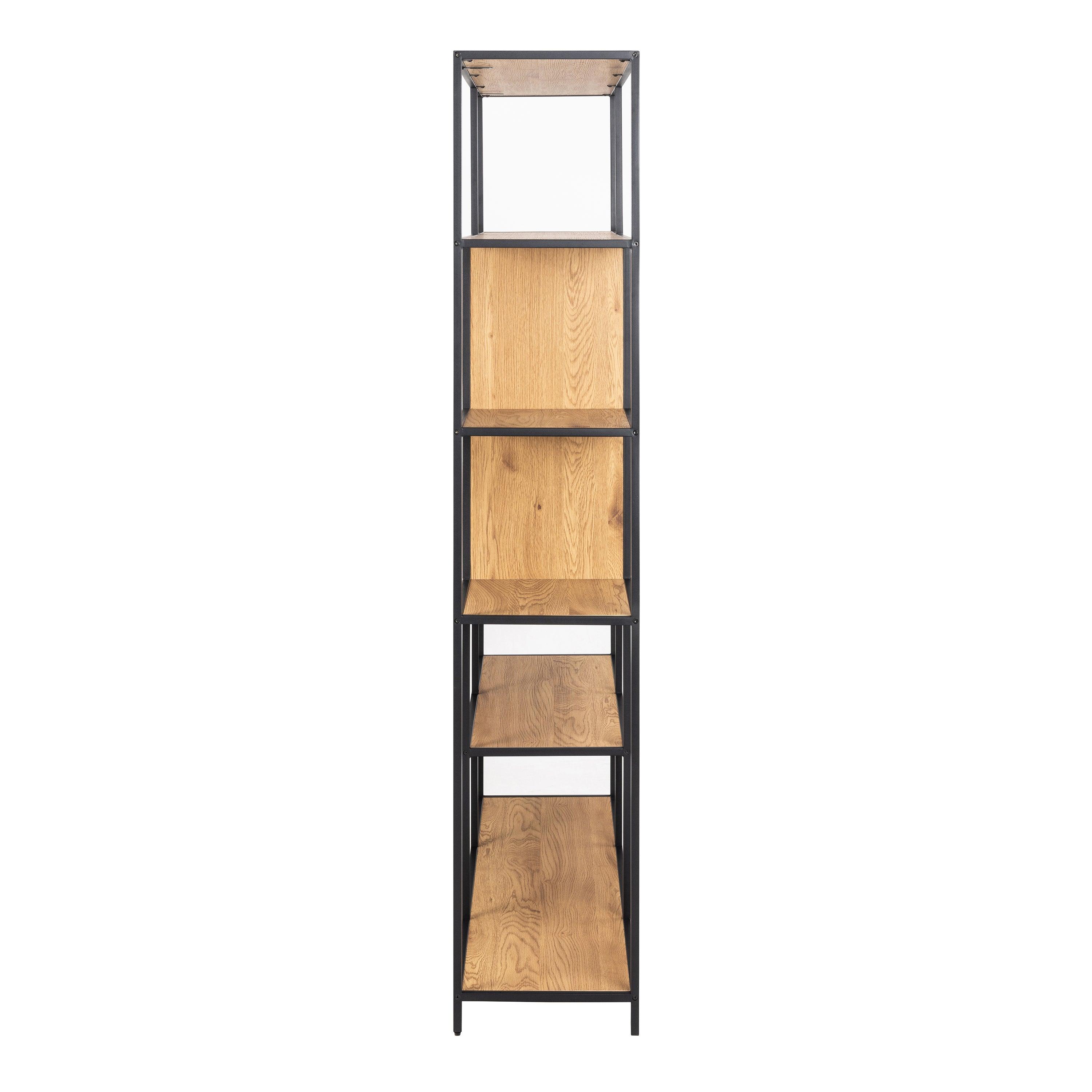 Lena Bookcase with 7 Shelves & Glass Display – Black Metal & Wild Oak - YANDZ HOME