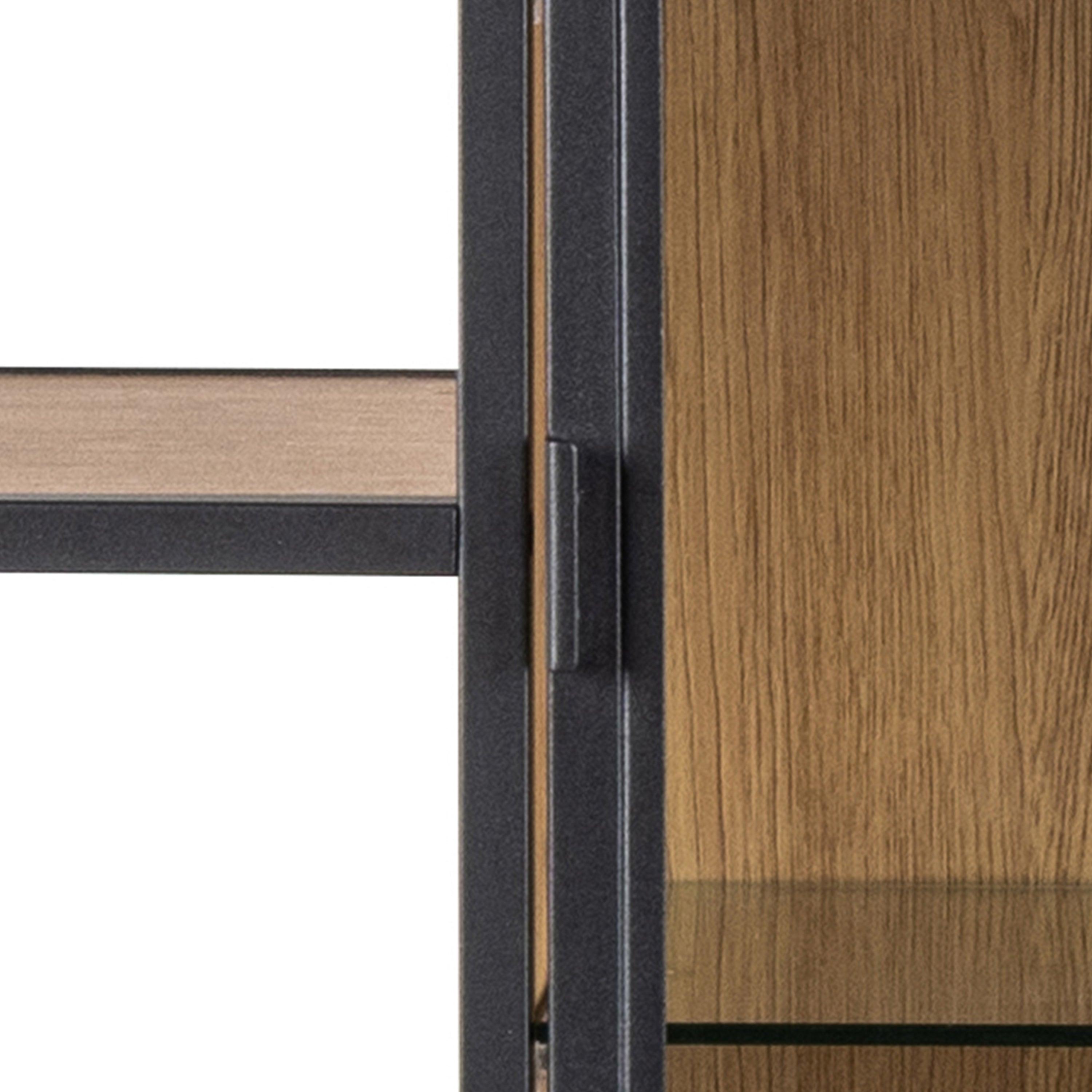 Lena Bookcase with 7 Shelves & Glass Display – Black Metal & Wild Oak - YANDZ HOME