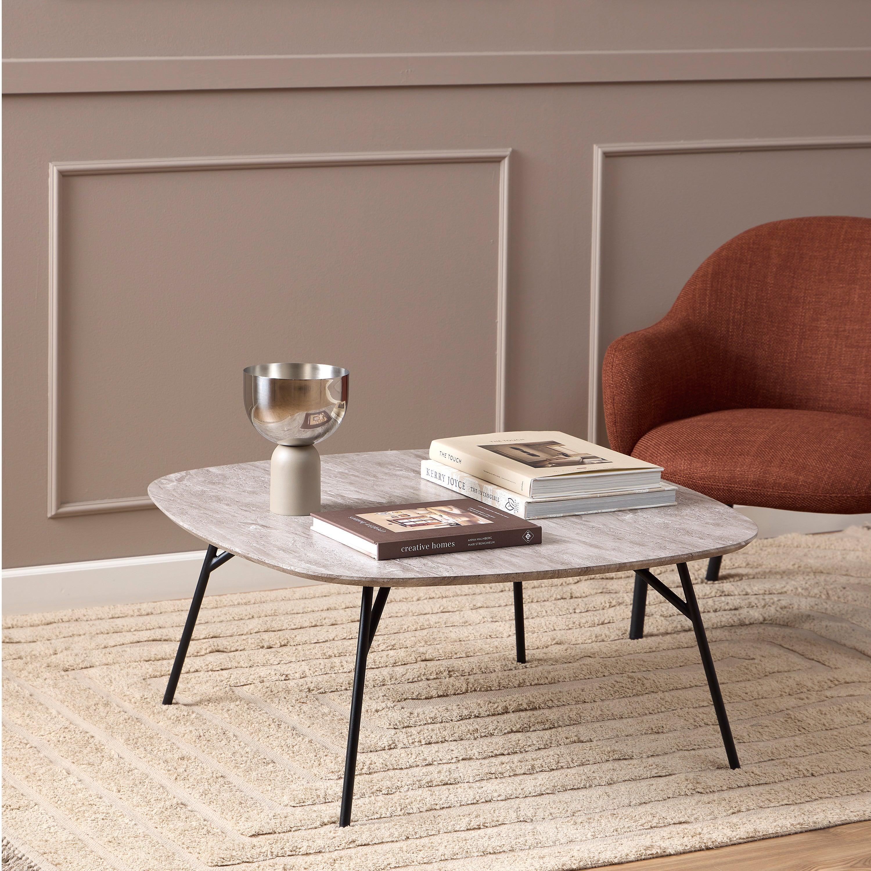Athena Coffee Table – Grey Marble Effect & Steel - YANDZ HOME