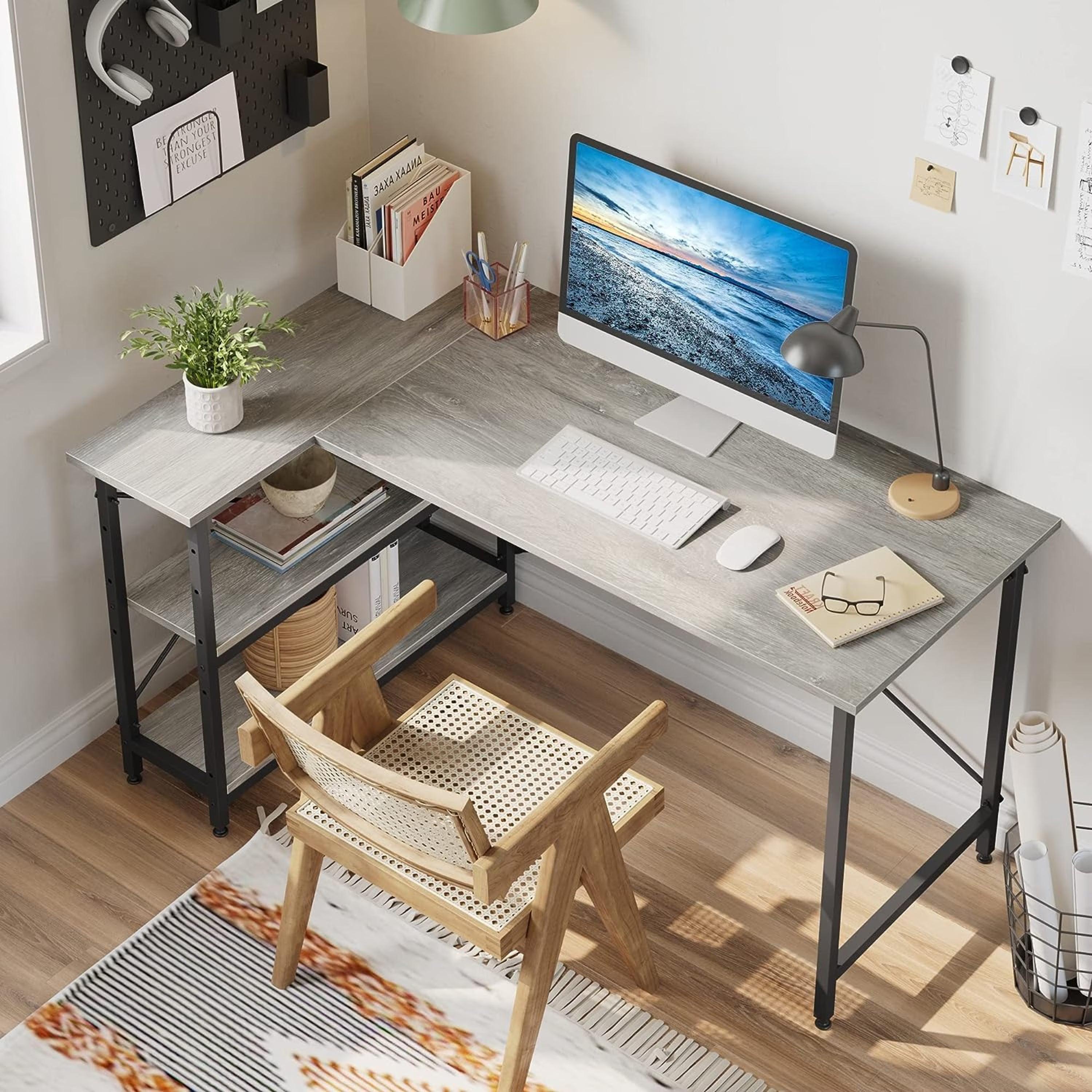 Yandz L-shaped desk with storage shelves - YANDZ HOME