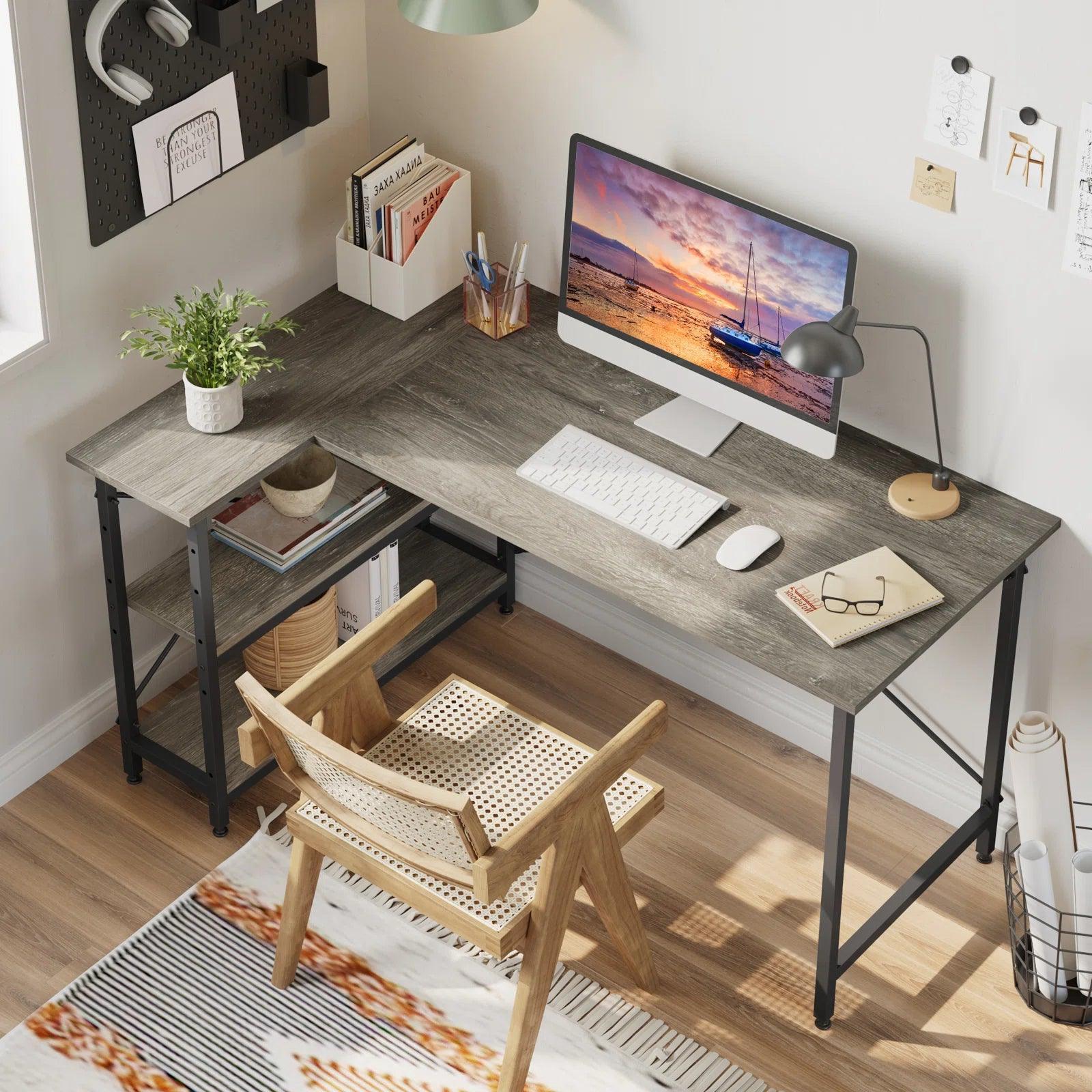Yandz L-shaped desk with storage shelves - YANDZ HOME